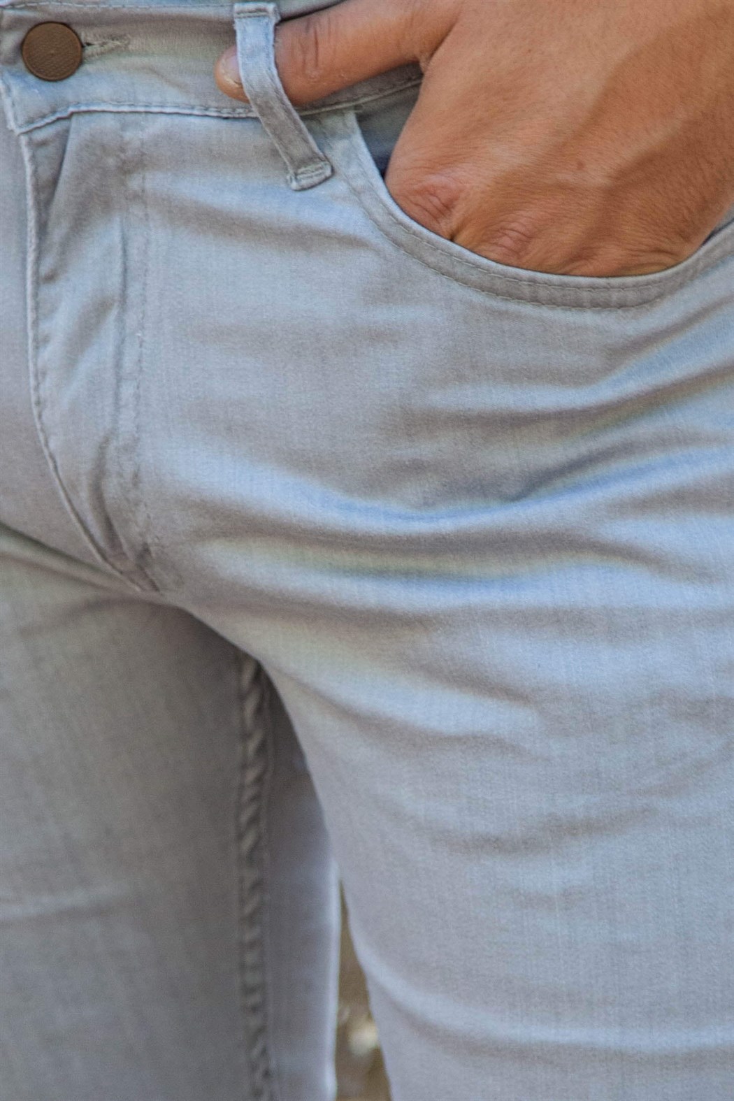 Slim fit likralı dar kesim paça gri kot pantolon