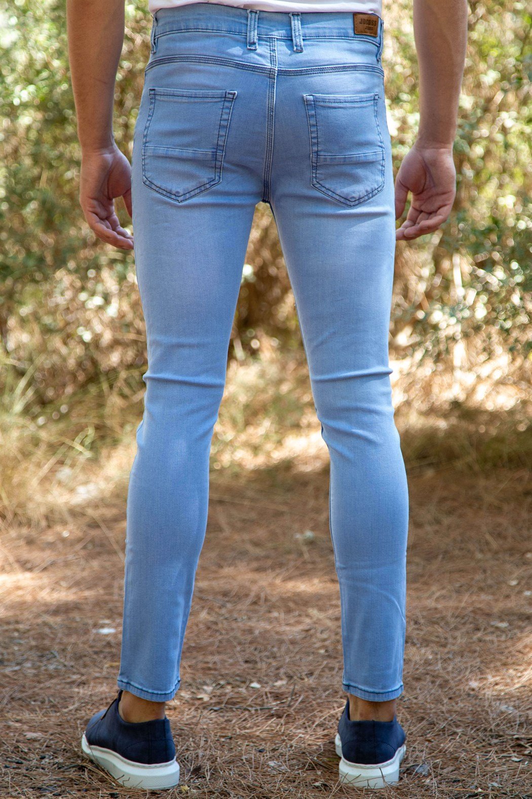 Slim fit likralı dar kesim paça mavi kot pantolon