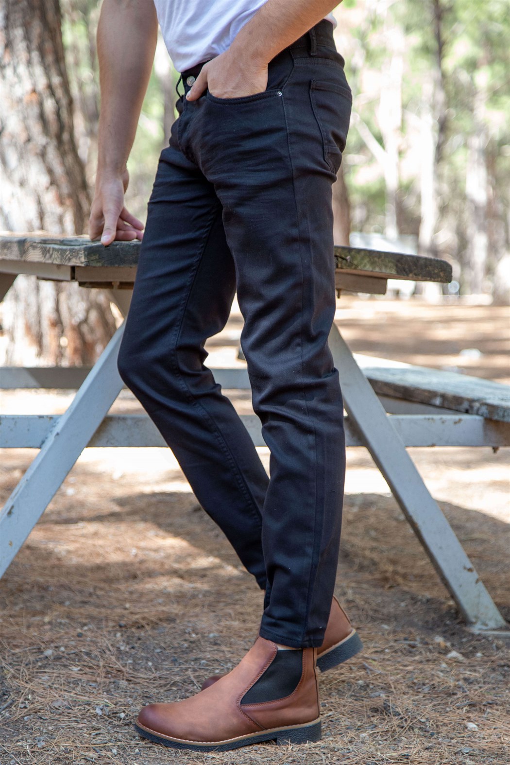 Slim fit likralı dar kesim paça siyah kot pantolon