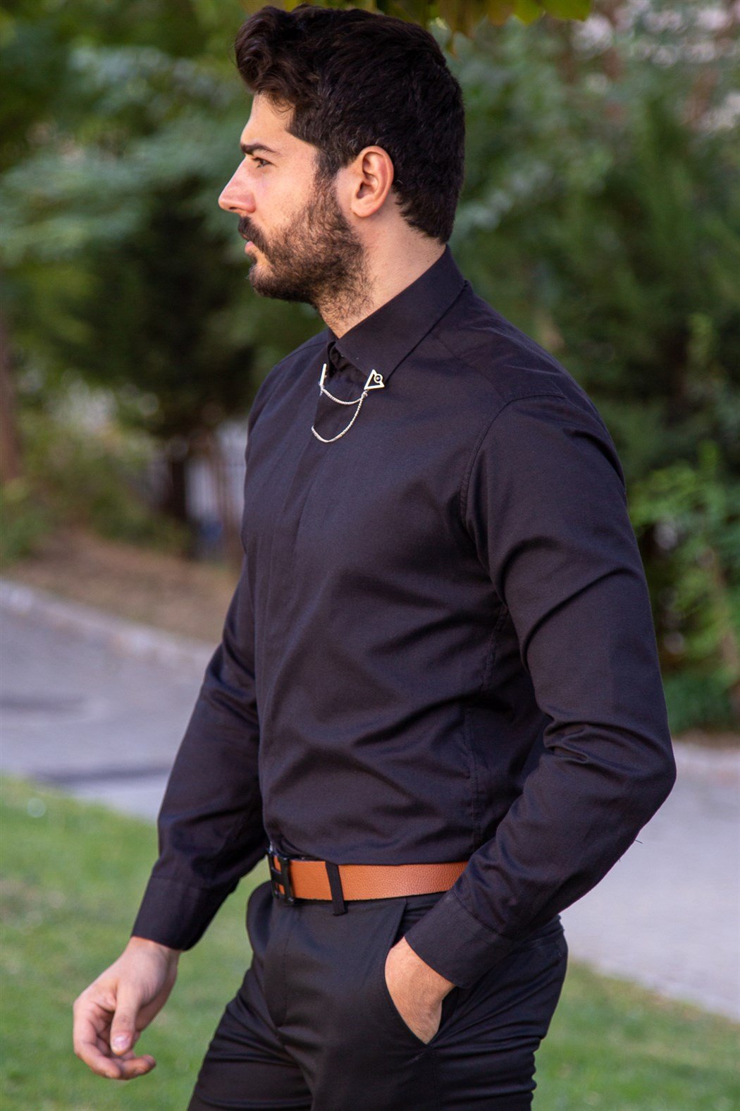 Slim fit siyah klasik gömlek