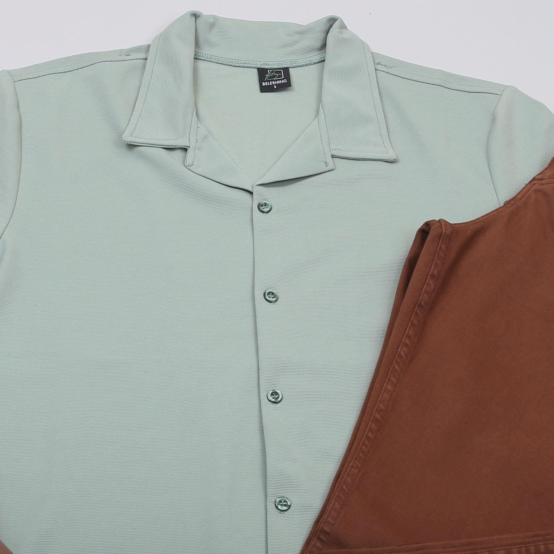 Su Yeşili Kısa Kol Gömlek Pantolon Ayakkabı Kombin