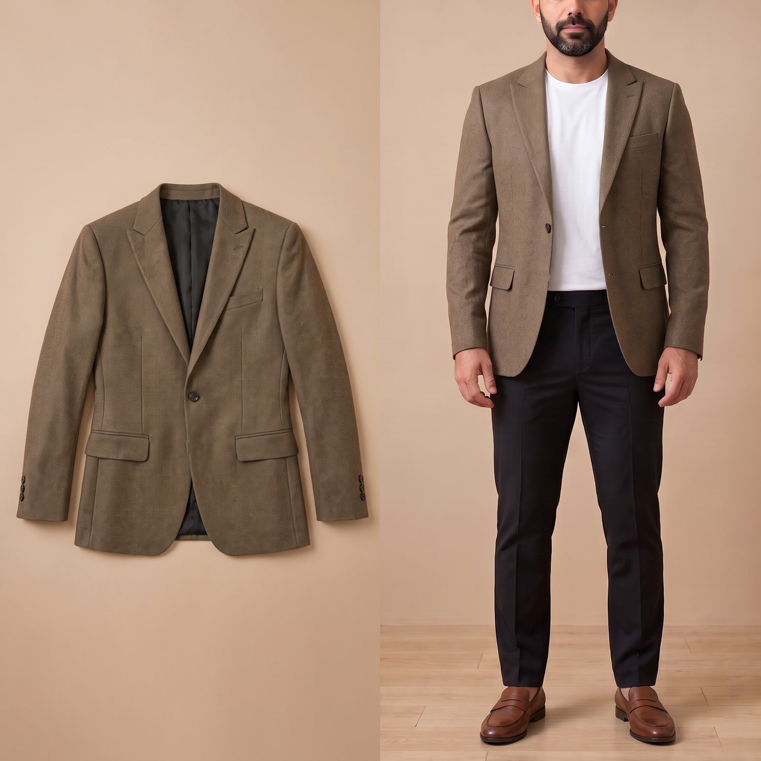 Sütlü Kahve Blazer Tek Ceket Erkek | Slim Fit Modern Şık Ceket