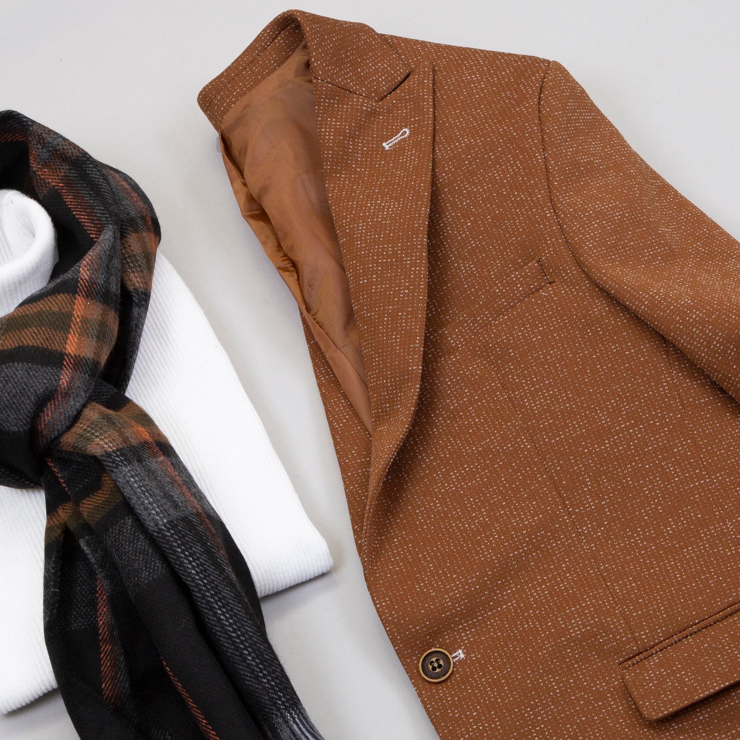 Taba Blazer Ceket Boğazlı Body Pantolon Atkı Ayakkabı Kombin