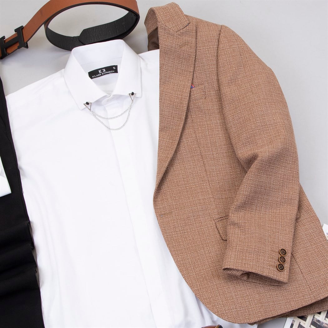Taba Blazer Ceket Gömlek Pantolon Ayakkabı Kombin