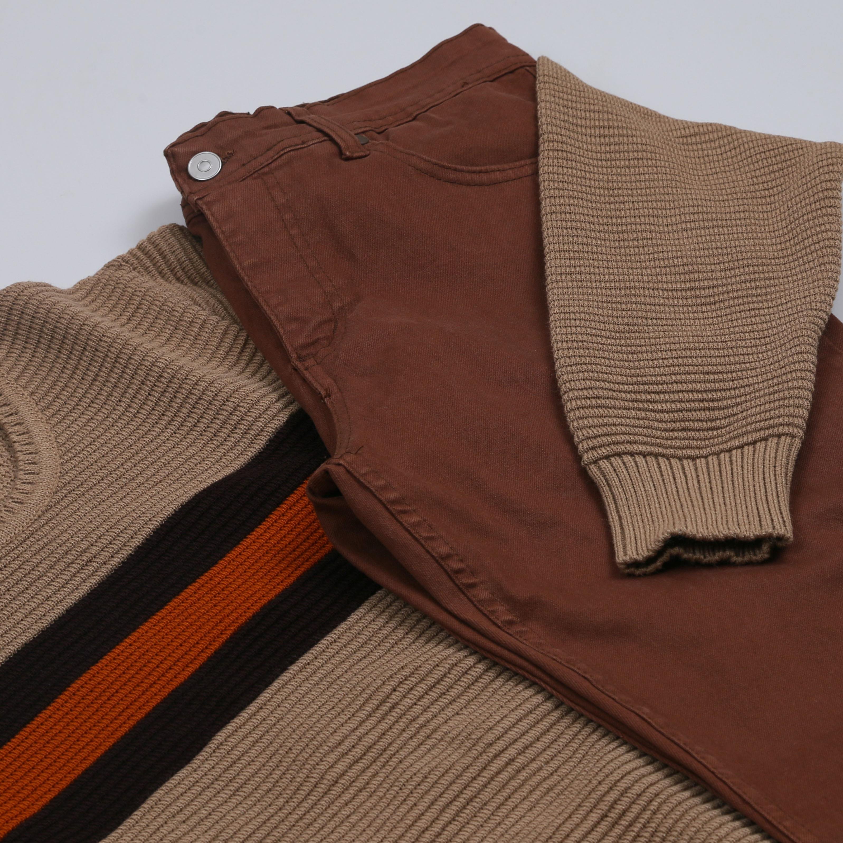 Taba Çizgili Kazak Kot Pantolon Bot Kombini