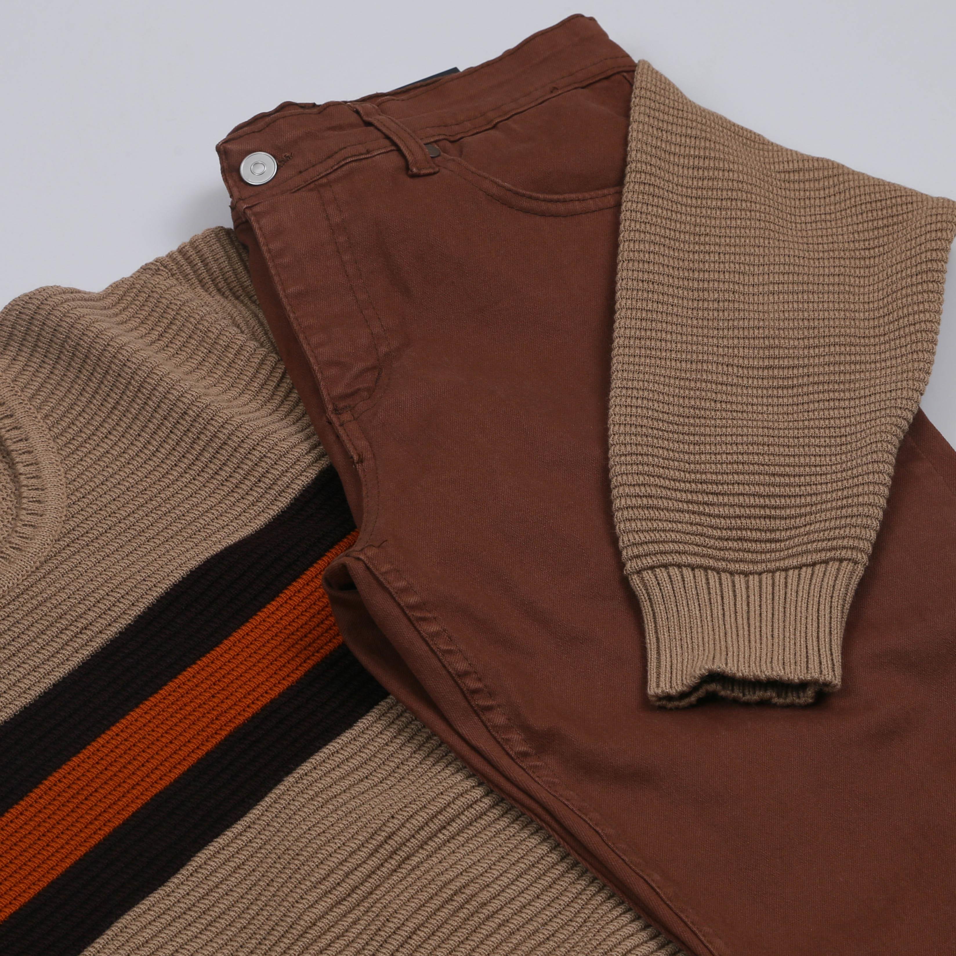 Taba Çizgili Kazak Pantolon Ayakkabı Kombini