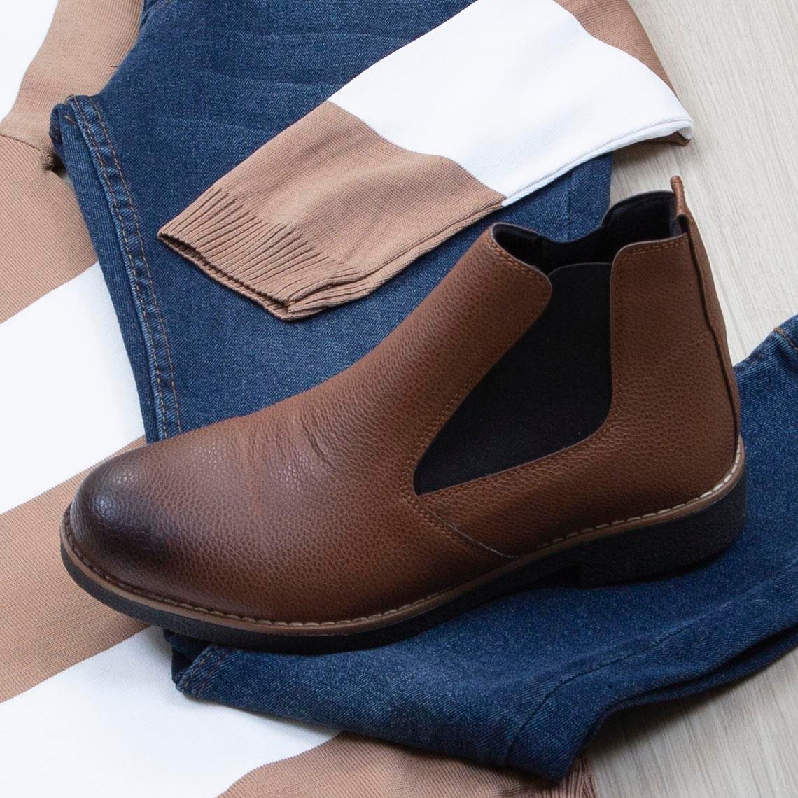 Taba Çizgili Kazak Pantolon Ayakkabı Kombin