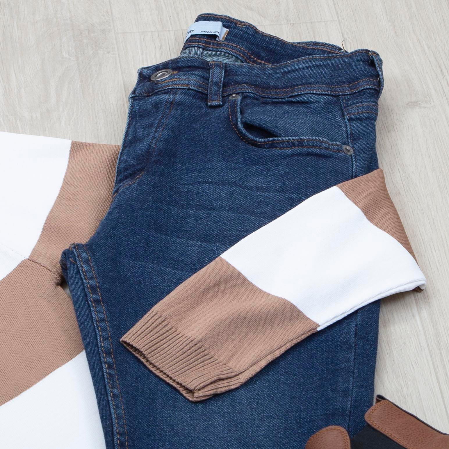 Taba Çizgili Kazak Pantolon Ayakkabı Kombin