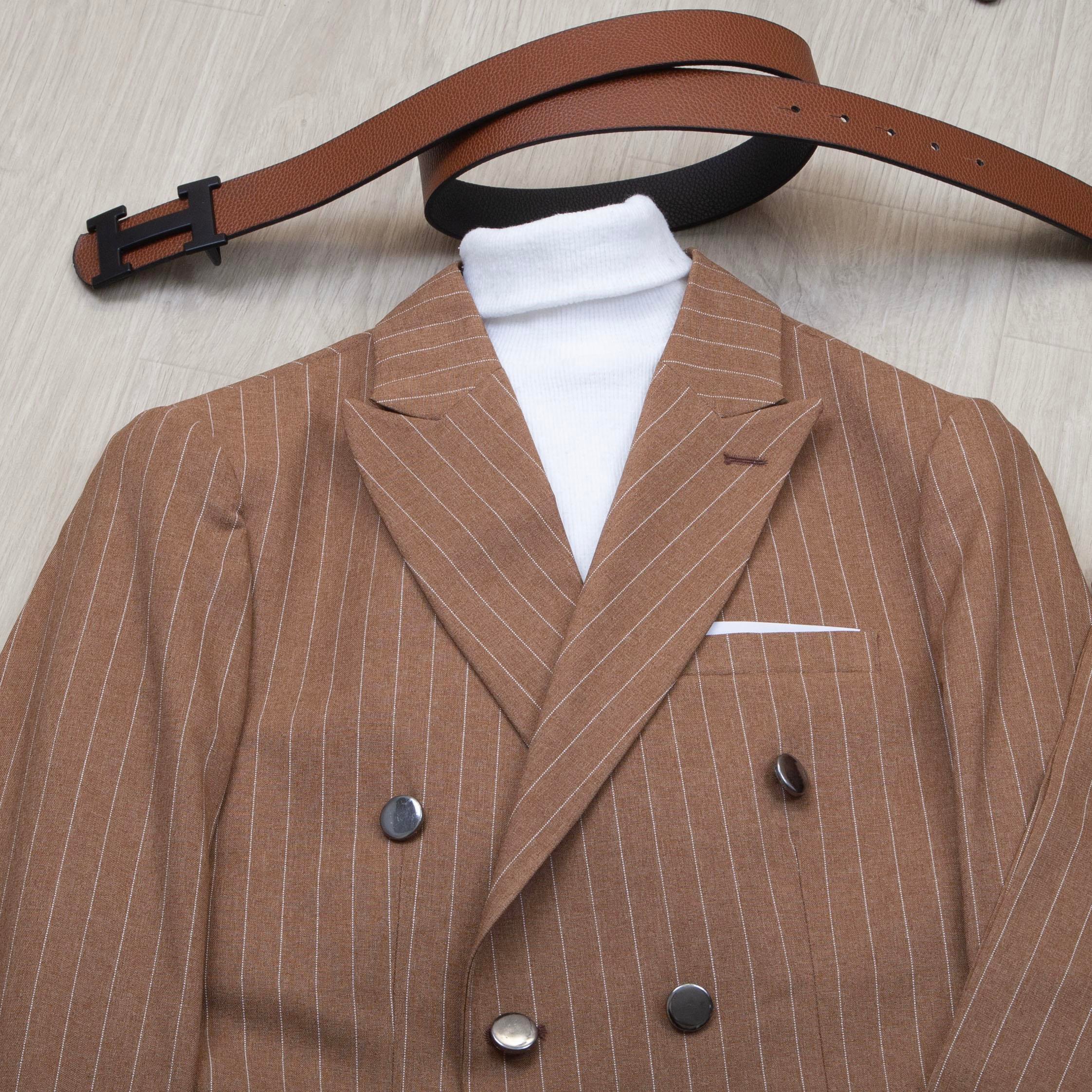 Taba Çizgili Kruvaze Takım Elbise Kombini