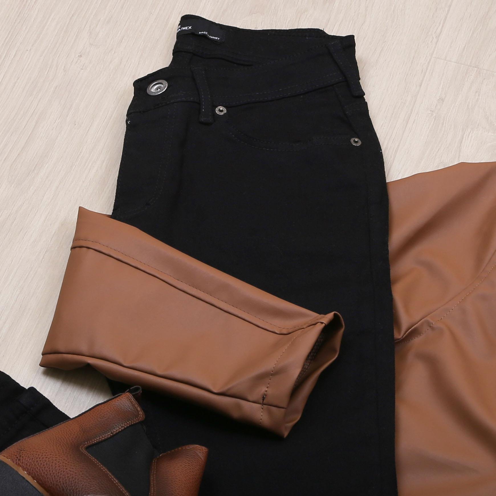 Taba Deri Ceket Tişört Pantolon Ayakkabı Kombin