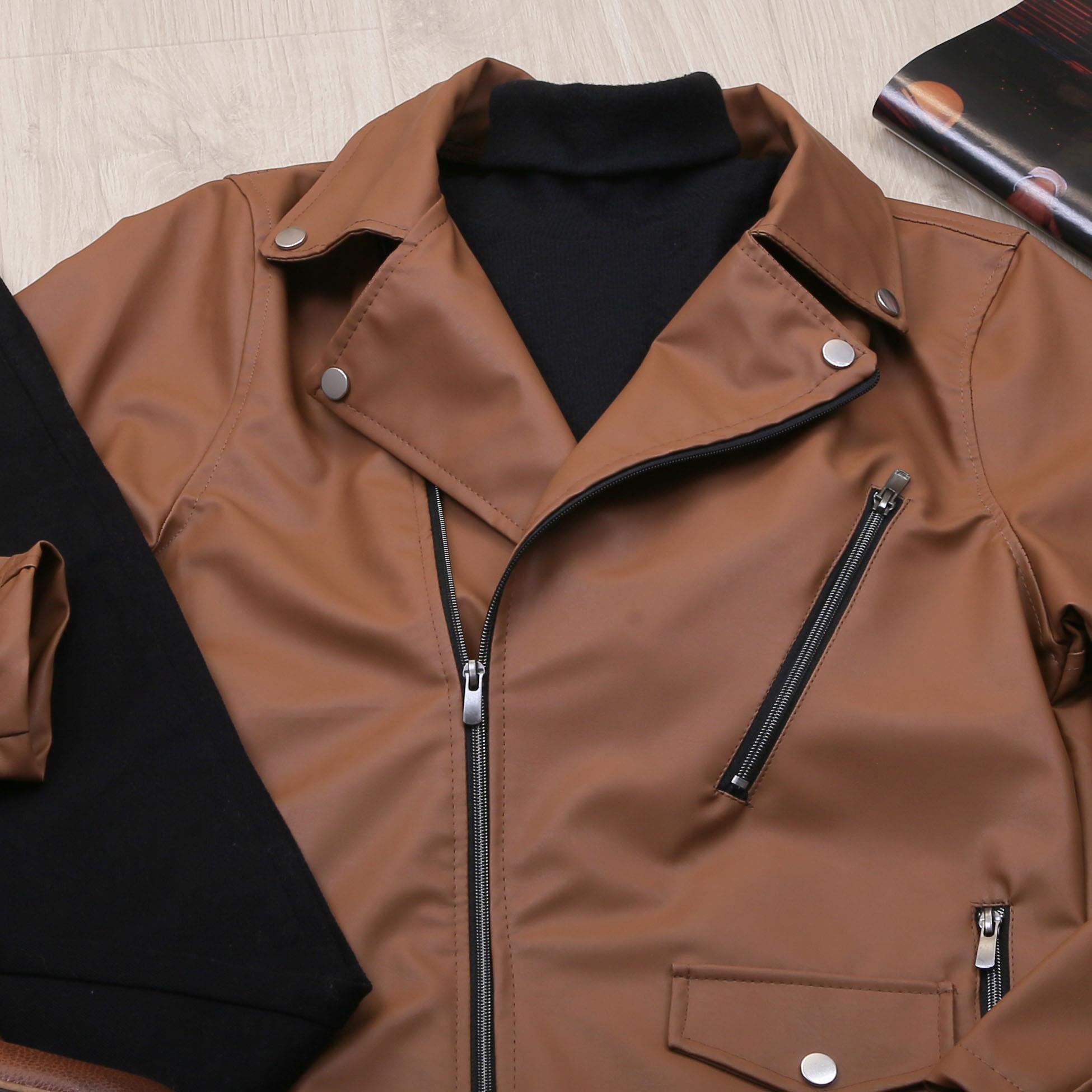 Taba Deri Ceket Tişört Pantolon Ayakkabı Kombin