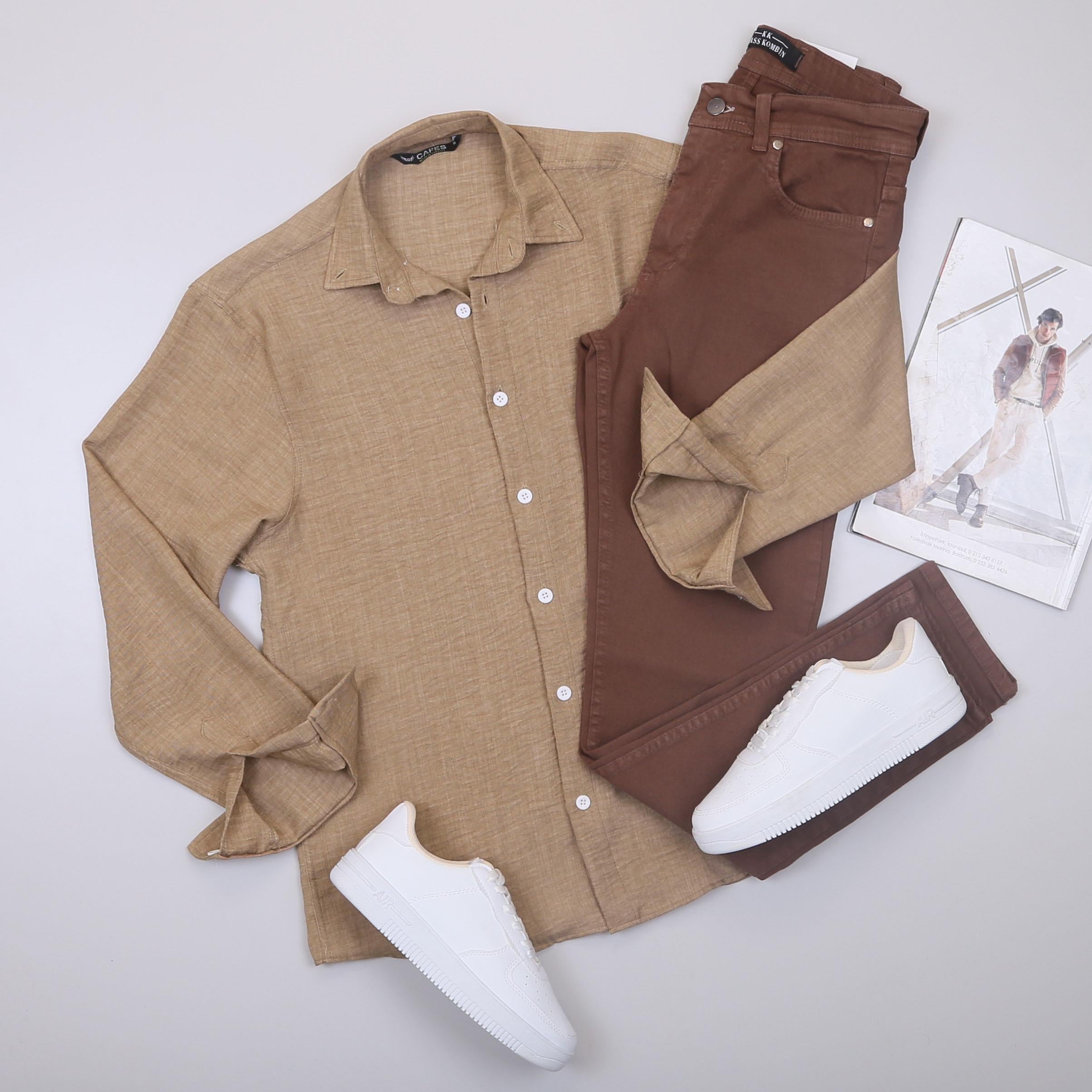 Taba Gömlek Pantolon Ayakkabı Kombin