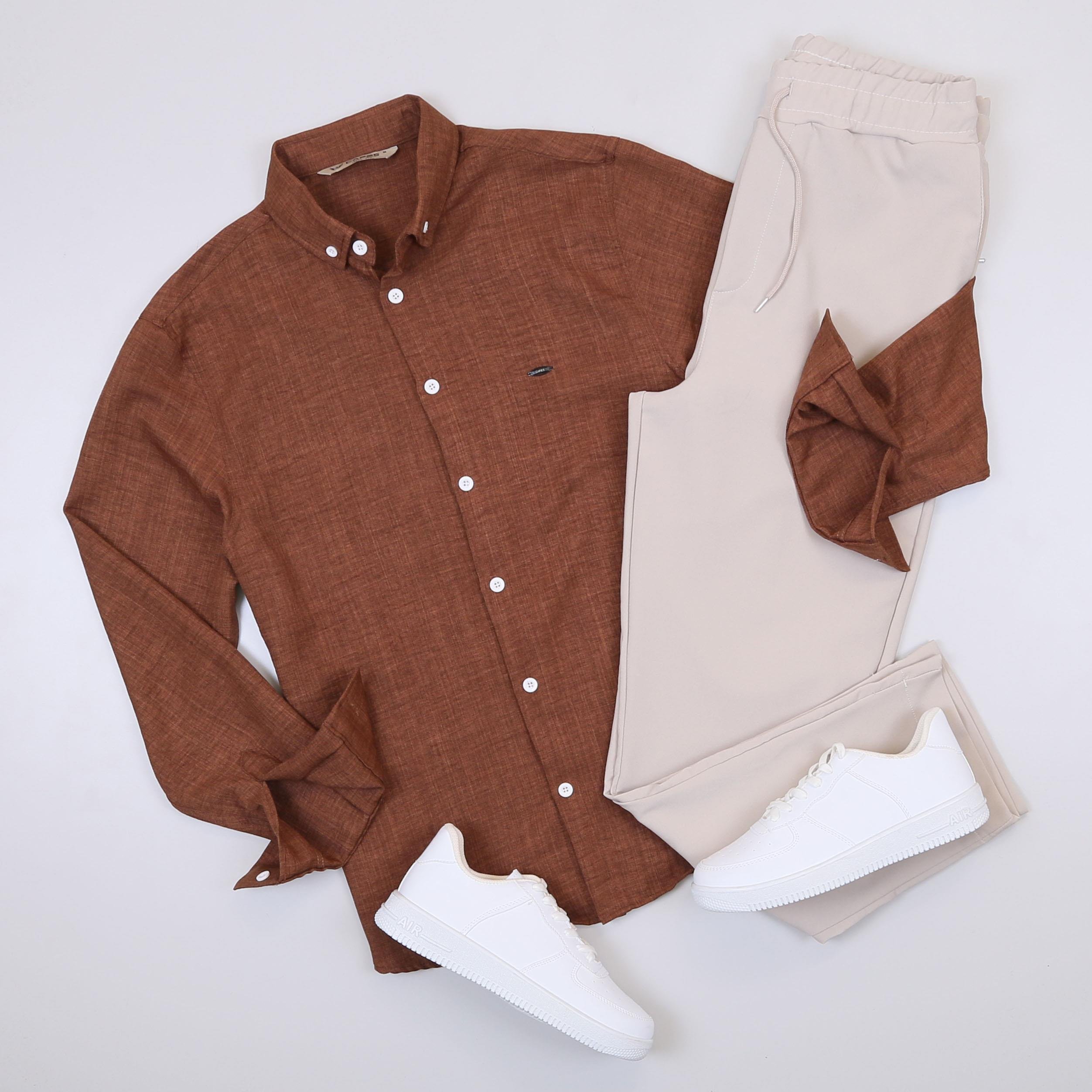 Taba Gömlek Pantolon Ayakkabı Kombin