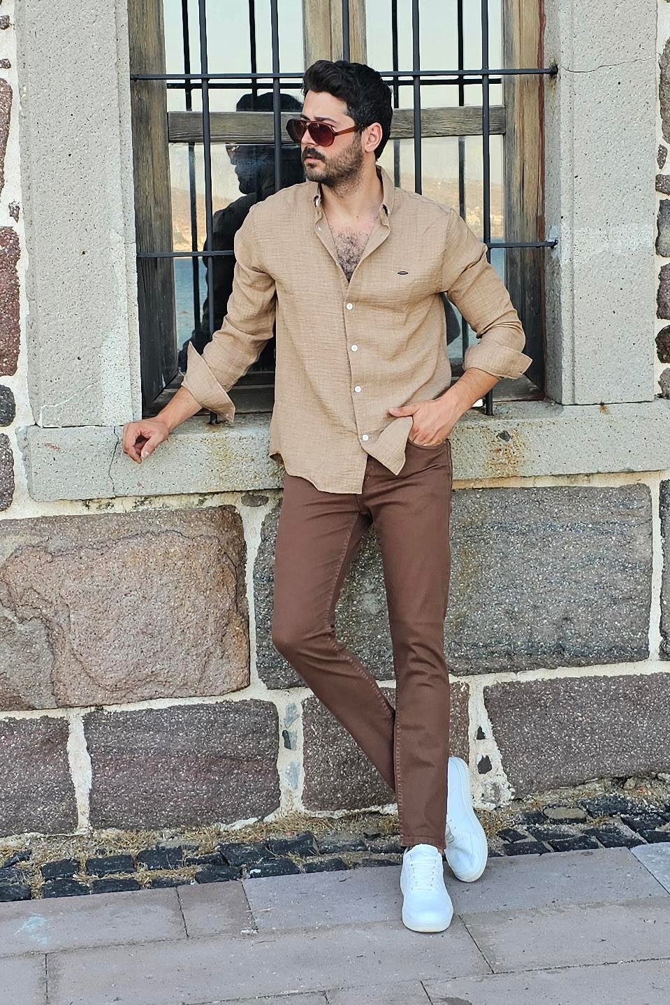 Taba Gömlek Pantolon Ayakkabı Kombin