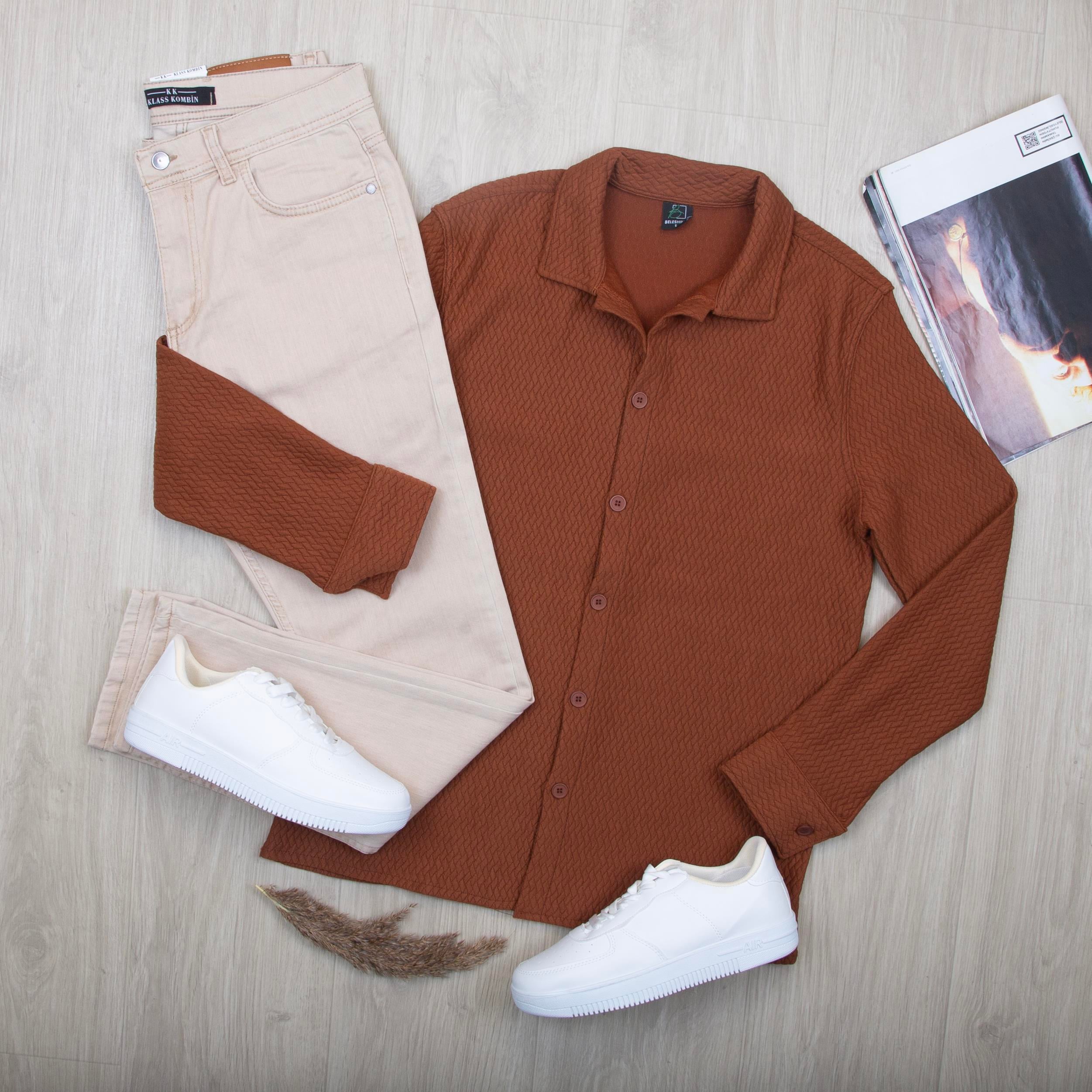 Taba Gömlek Pantolon Ayakkabı Kombin