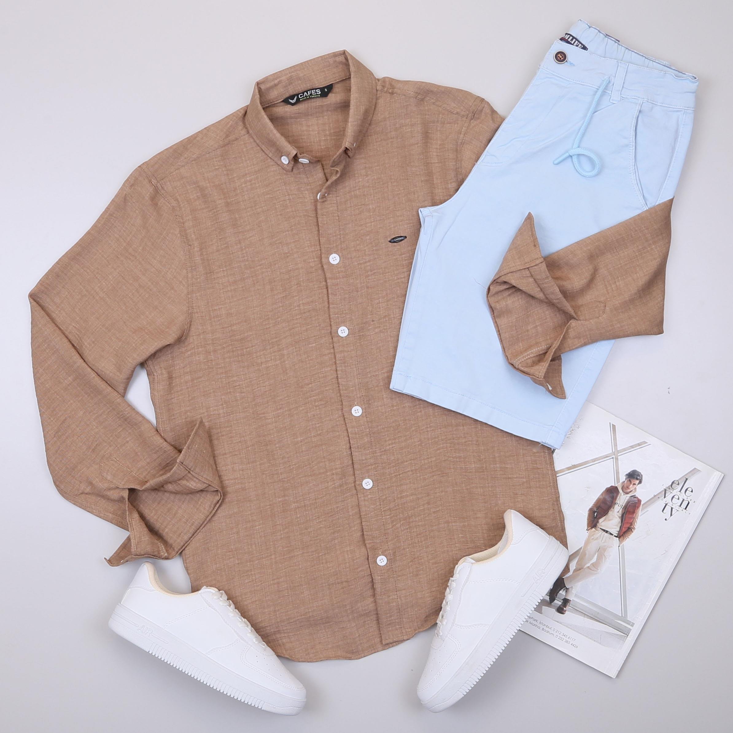 Taba Gömlek Şort Ayakkabı Kombin