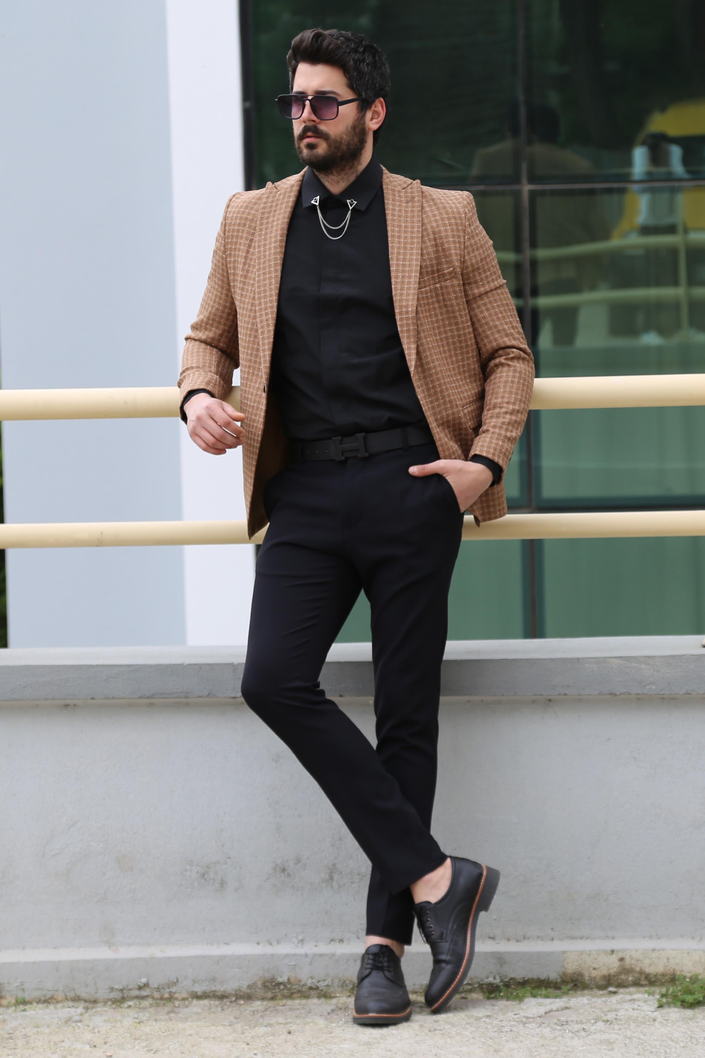 Taba Kareli Blazer Ceket Kombini