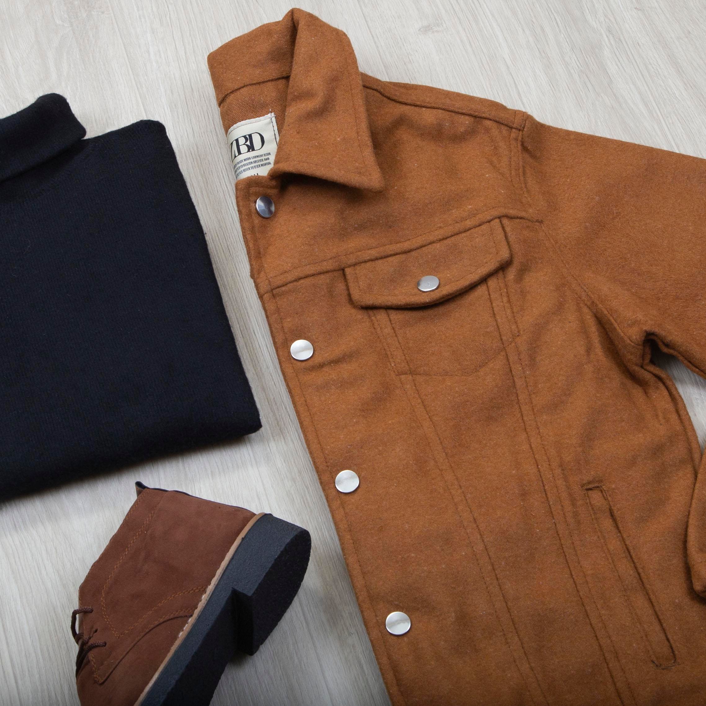 Taba Kaşe Ceket Boğazlı Body Pantolon Bot Kombin