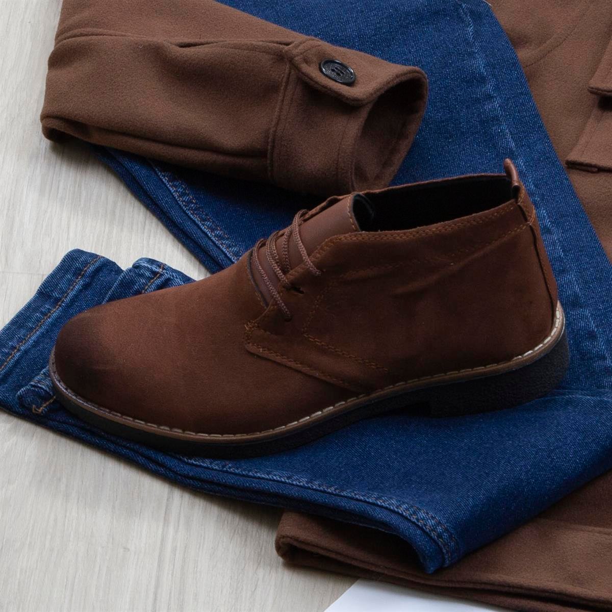 Taba Kaşe Ceket Boğazlı Body Pantolon Bot Kombin