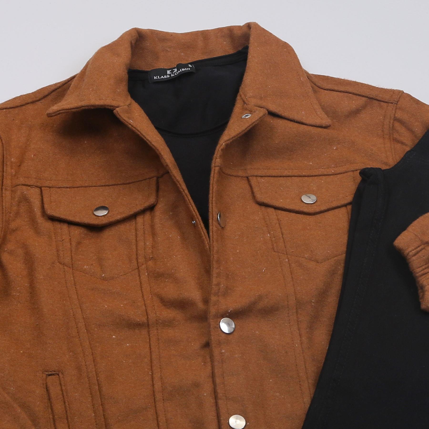 Taba Kaşe Ceket Tişört Pantolon Ayakkabı Kombin