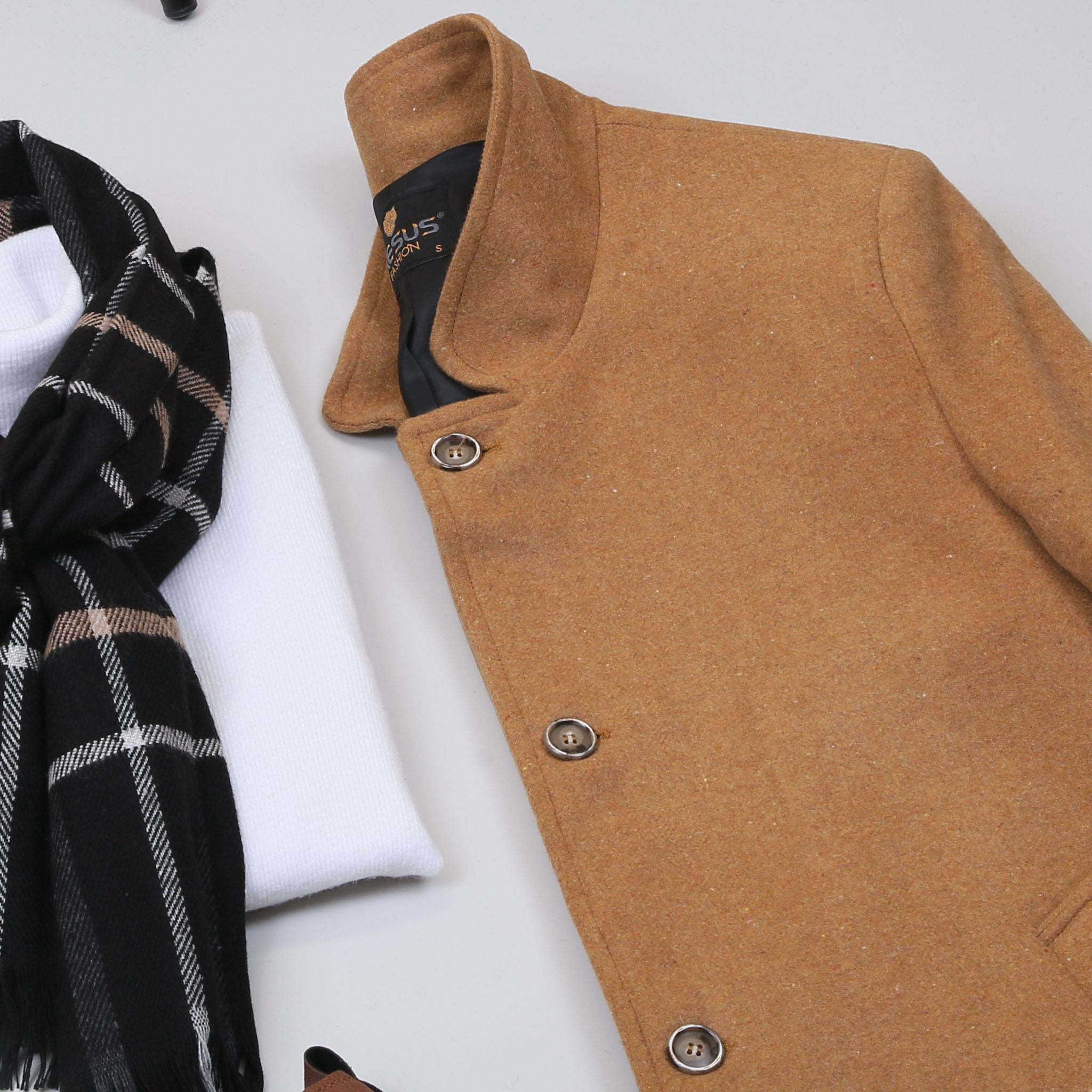 Taba Kaşe Kaban Boğazlı Body Pantolon Bot Kombin