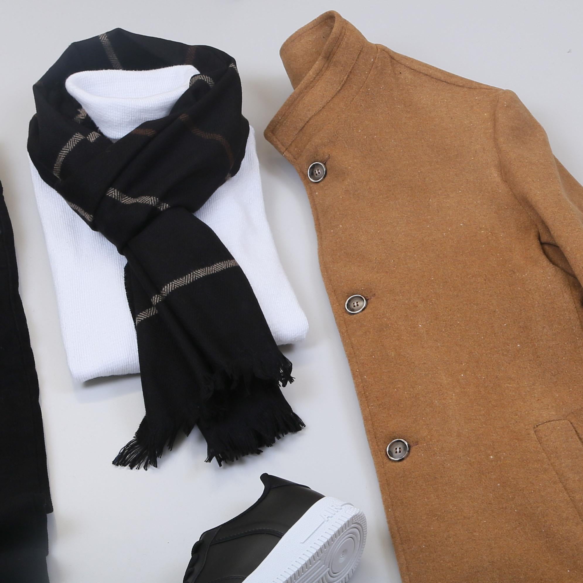 Taba Kaşe Kaban Boğazlı Body Pantolon Ayakkabı Kombin