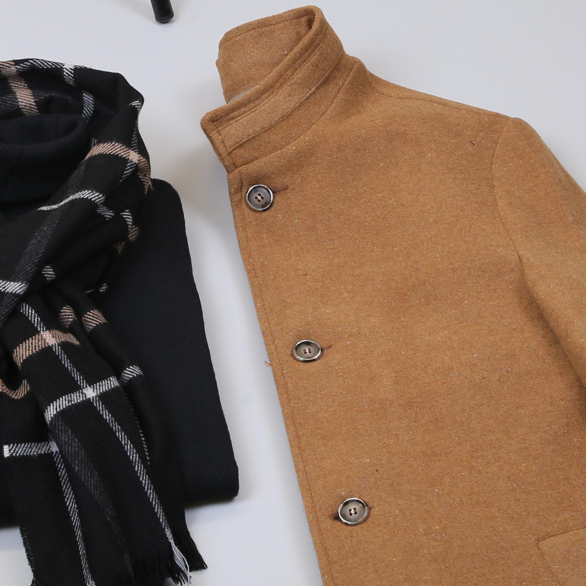 Taba Kaşe Kaban Boğazlı Body Pantolon Bot Kombin