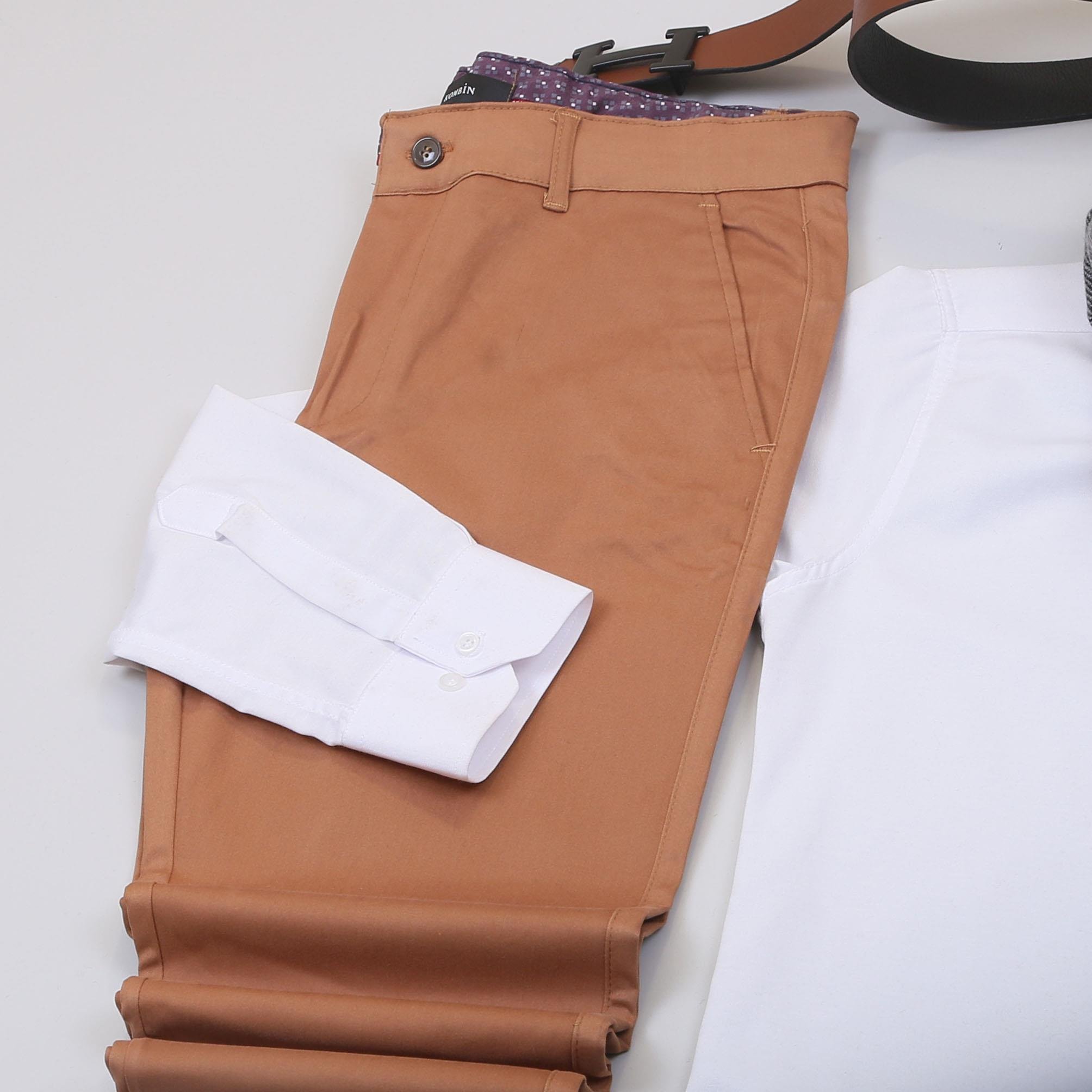 Taba Kaşe Kaban Gömlek Pantolon Ayakkabı Kombin