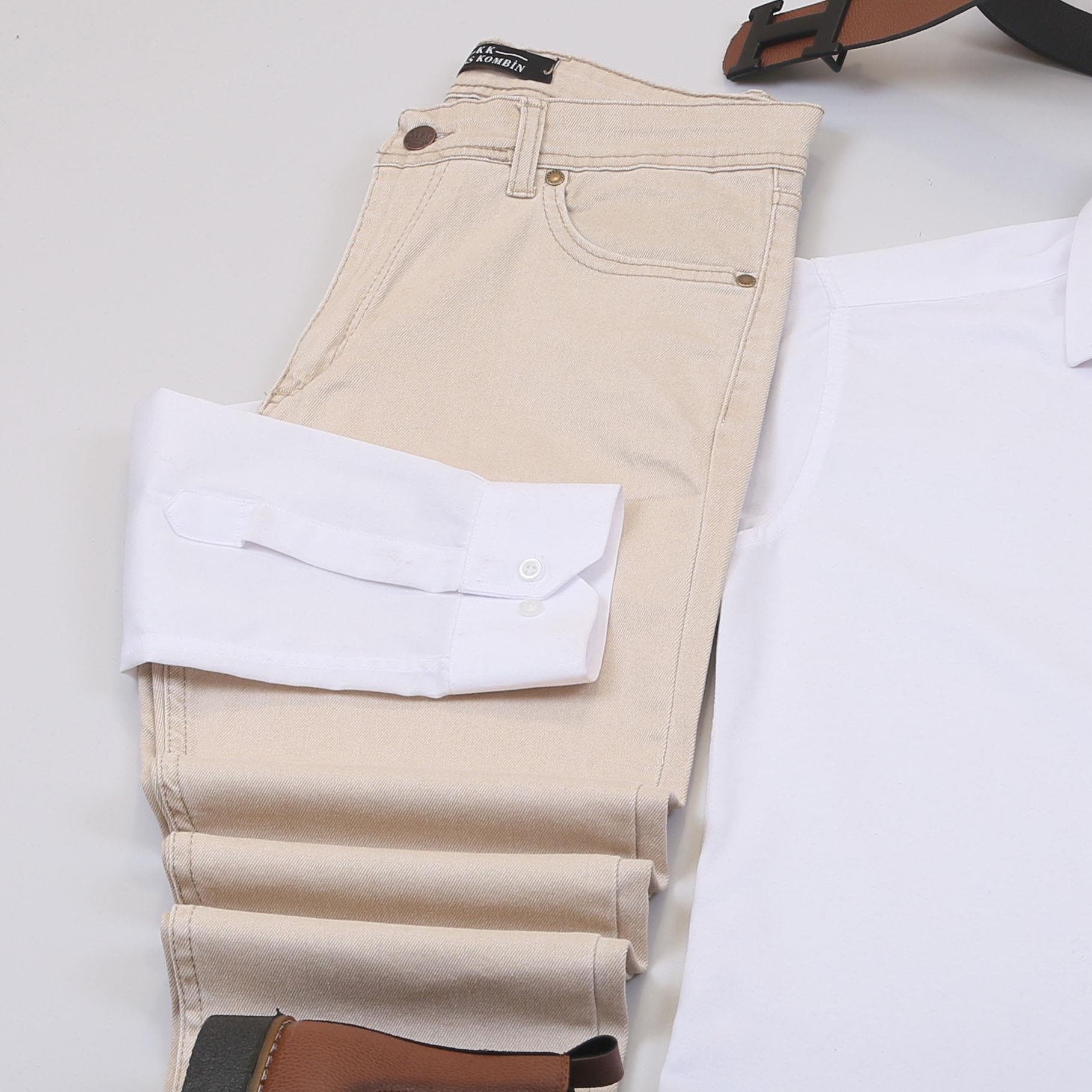 Taba Kaşe Kaban Gömlek Pantolon Bot Kombin