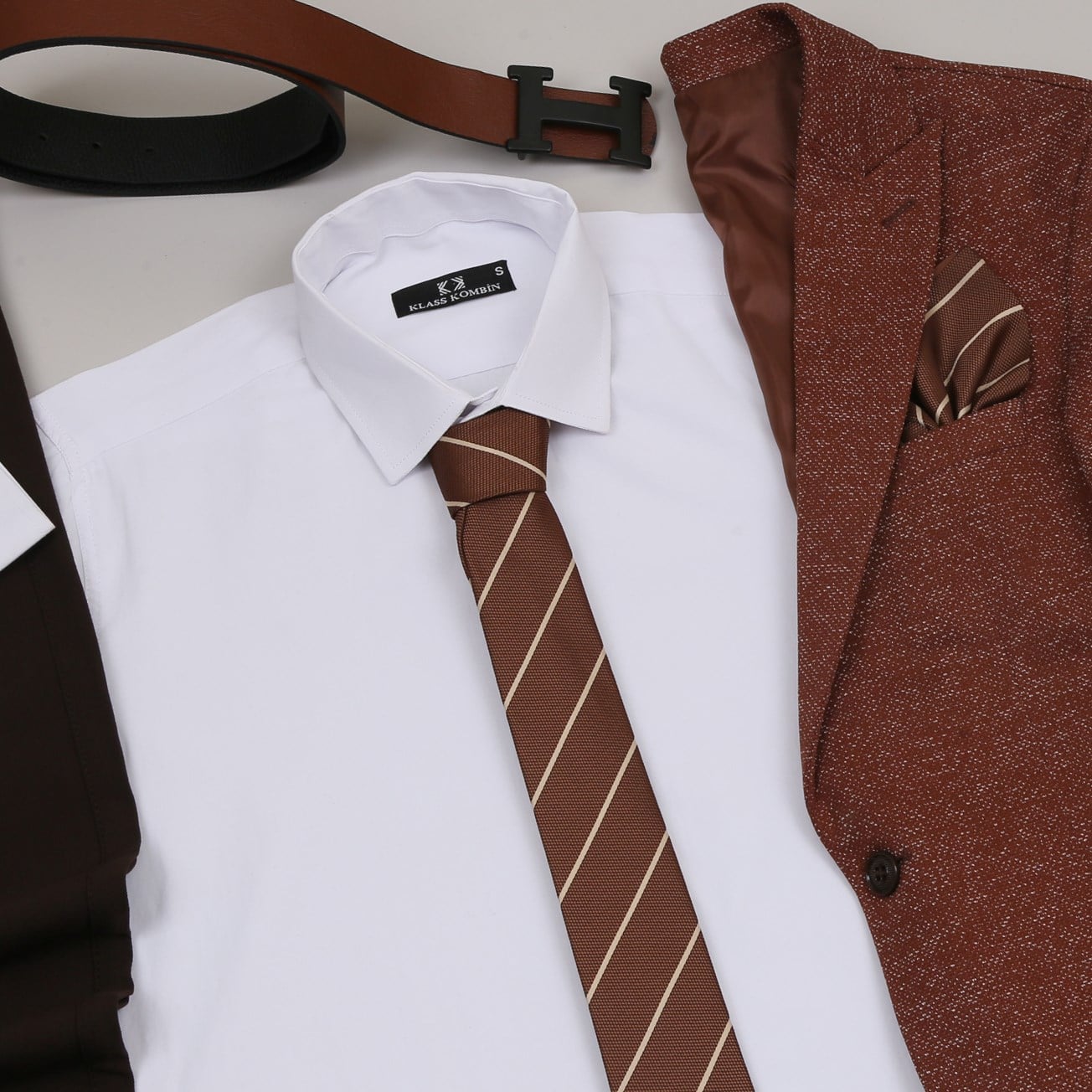 taba Kırçıllı  Blazer Ceket Gömlek Kahve Pantolon Ayakkabı Kombin