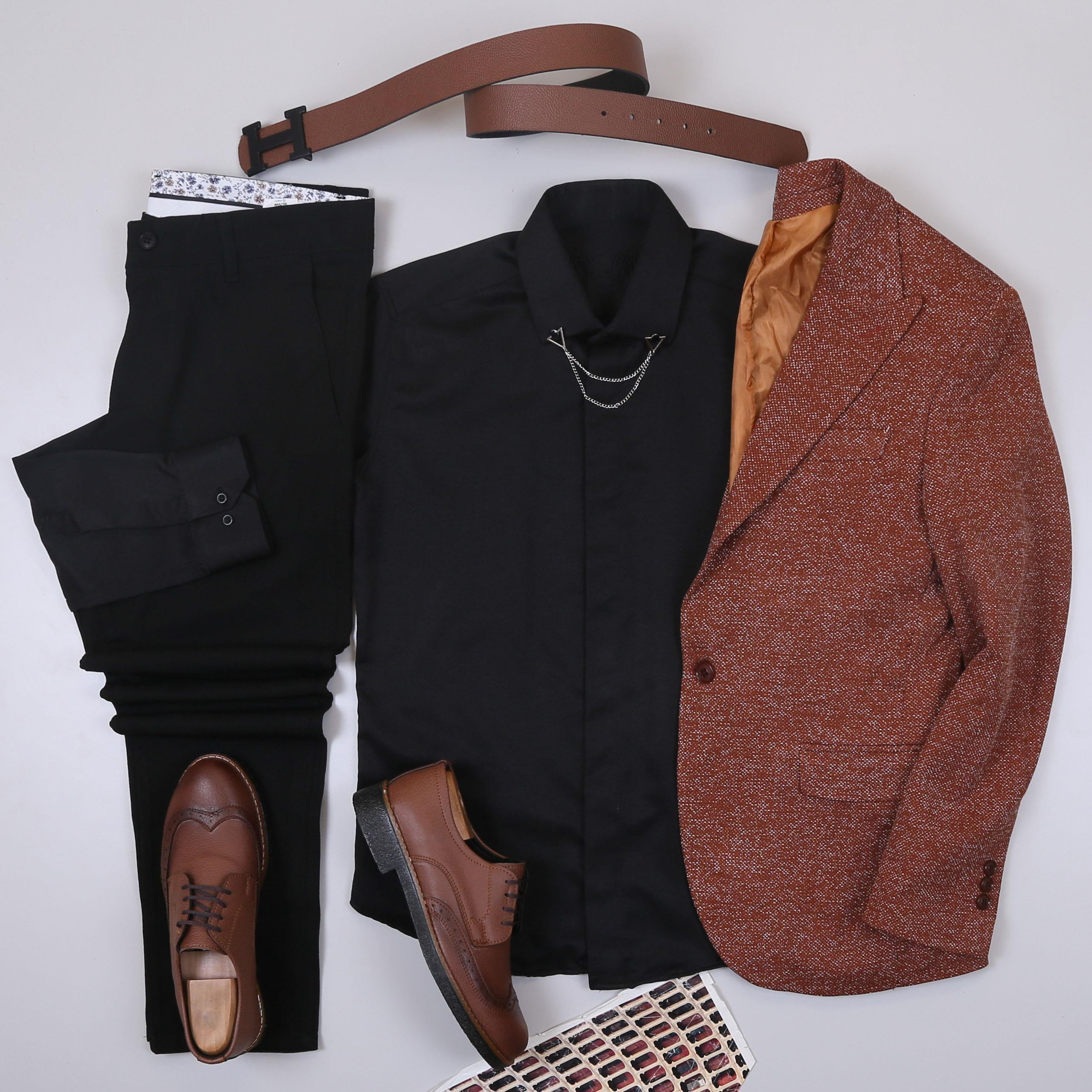 Taba Kırçıllı Blazer Ceket Gömlek Pantolon Ayakkabı Kombin