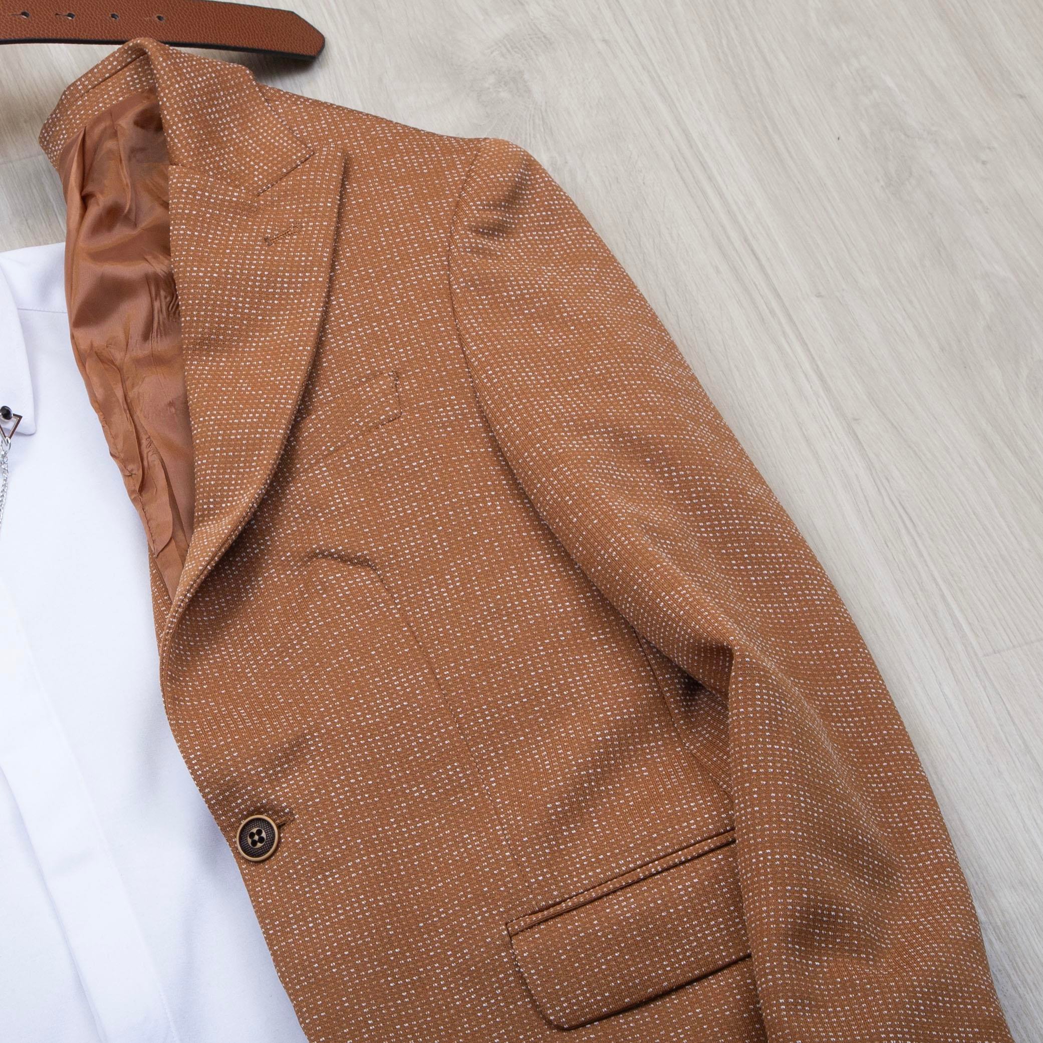 Taba Kırçıllı Blazer Ceket Gömlek Pantolon Ayakkabı Kombin