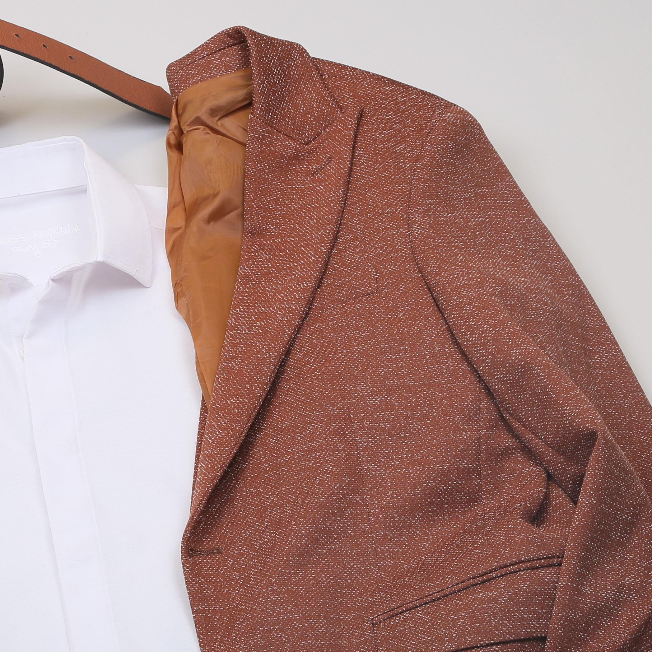 Taba Kırçıllı  Blazer Ceket Gömlek Pantolon Ayakkabı Kombin