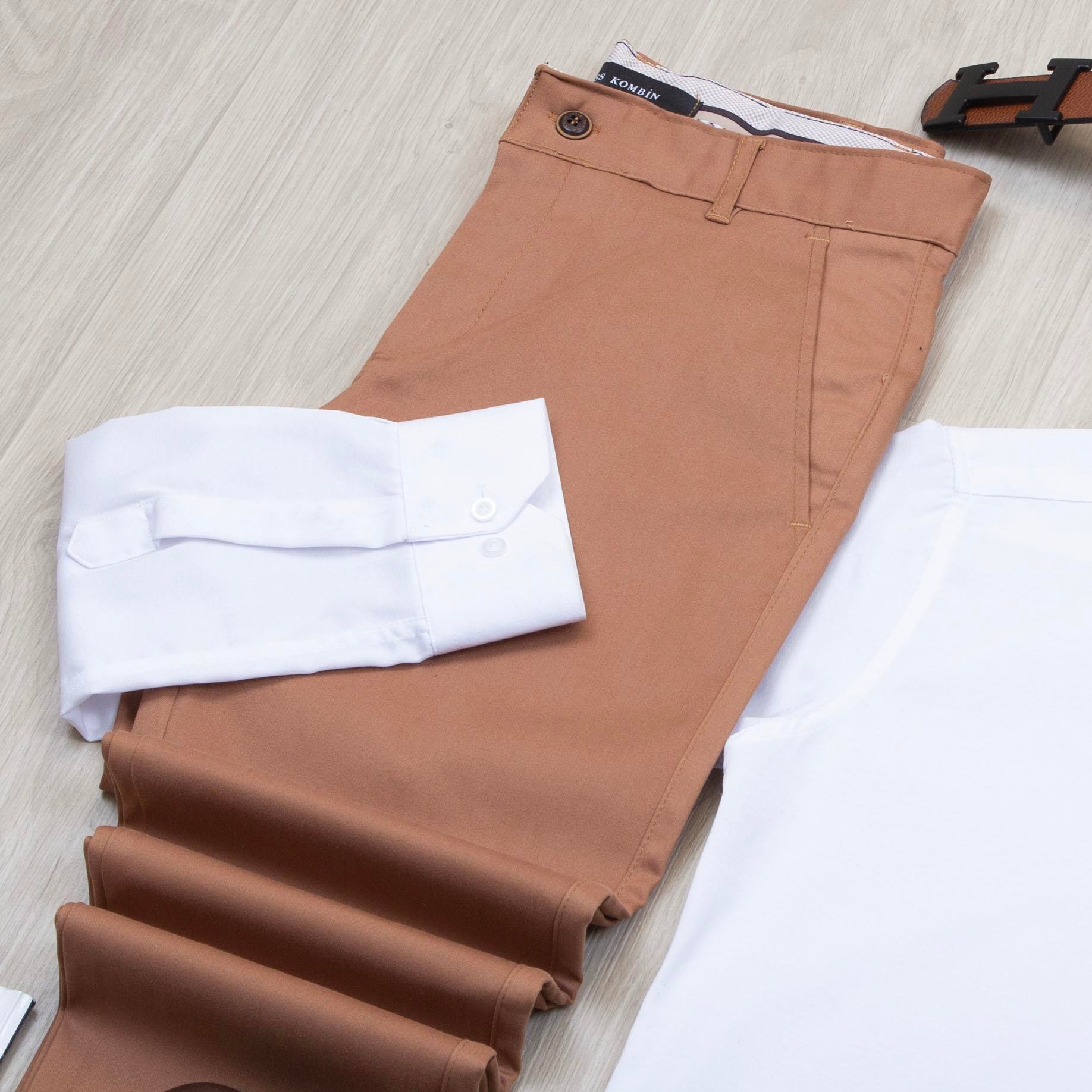 Taba Kırçıllı Blazer Ceket Gömlek Pantolon Ayakkabı Kombin