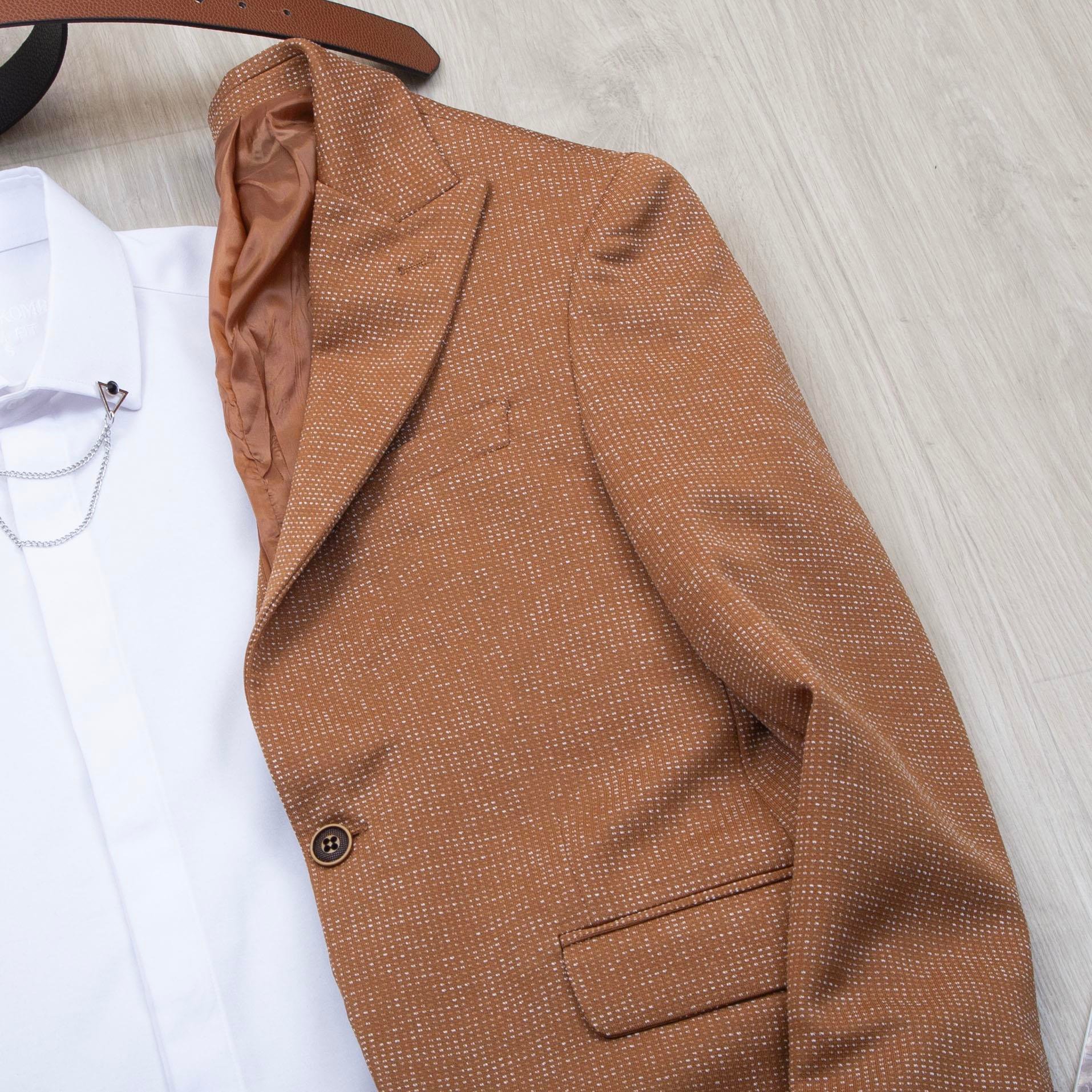 Taba Kırçıllı Blazer Ceket Gömlek Pantolon Ayakkabı Kombin