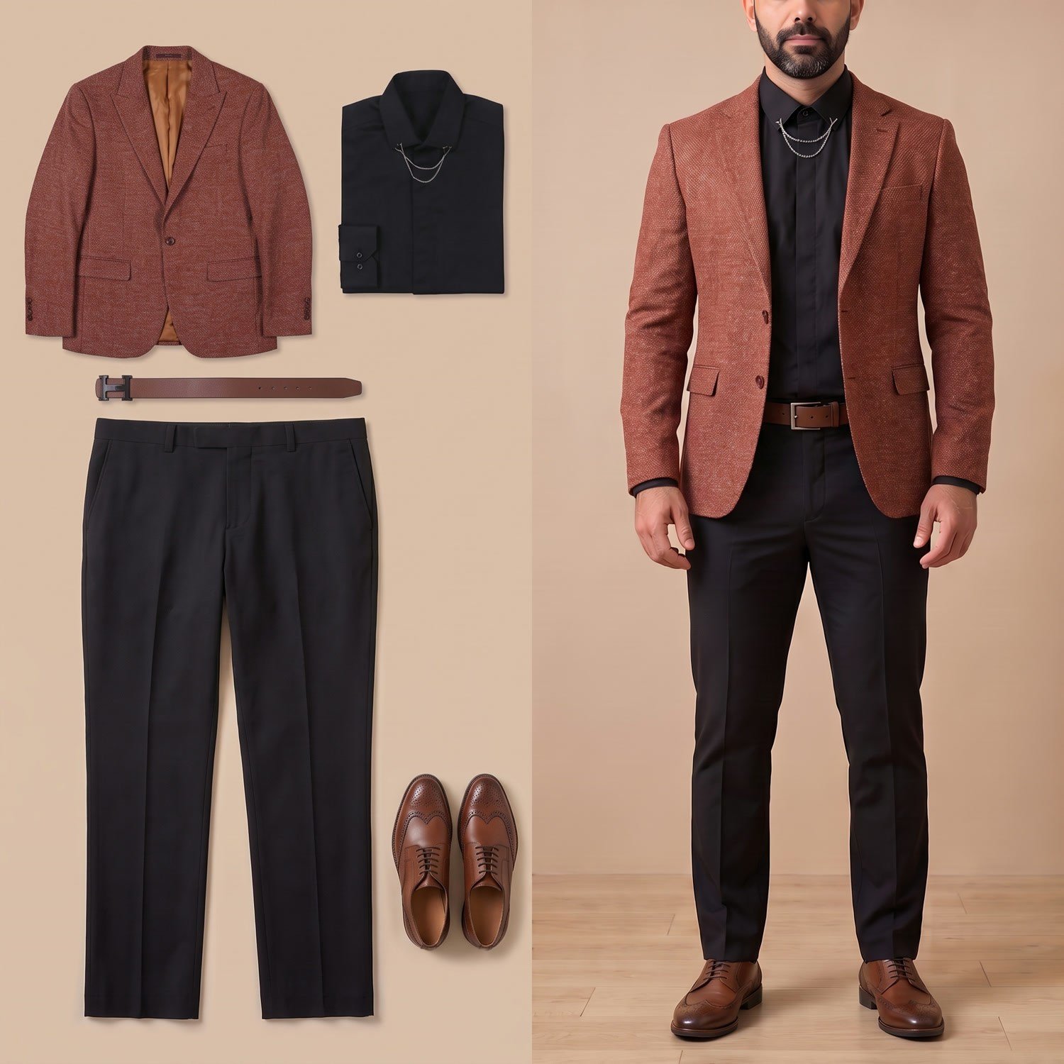 Taba Kırçıllı Blazer Ceket Kombini