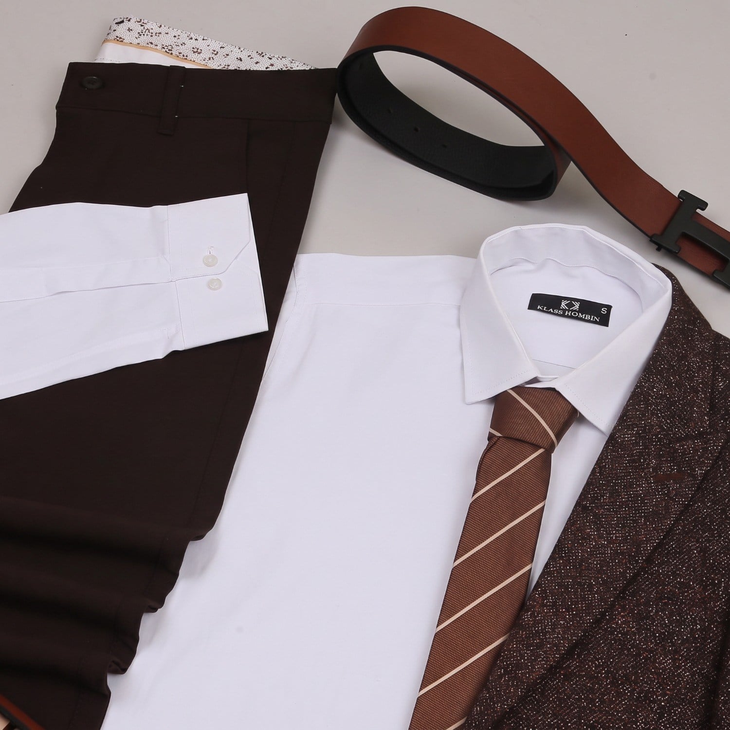 Taba Kırçıllı Blazer Ceket Kombini Erkek | Slim Fit Şık Komple Set