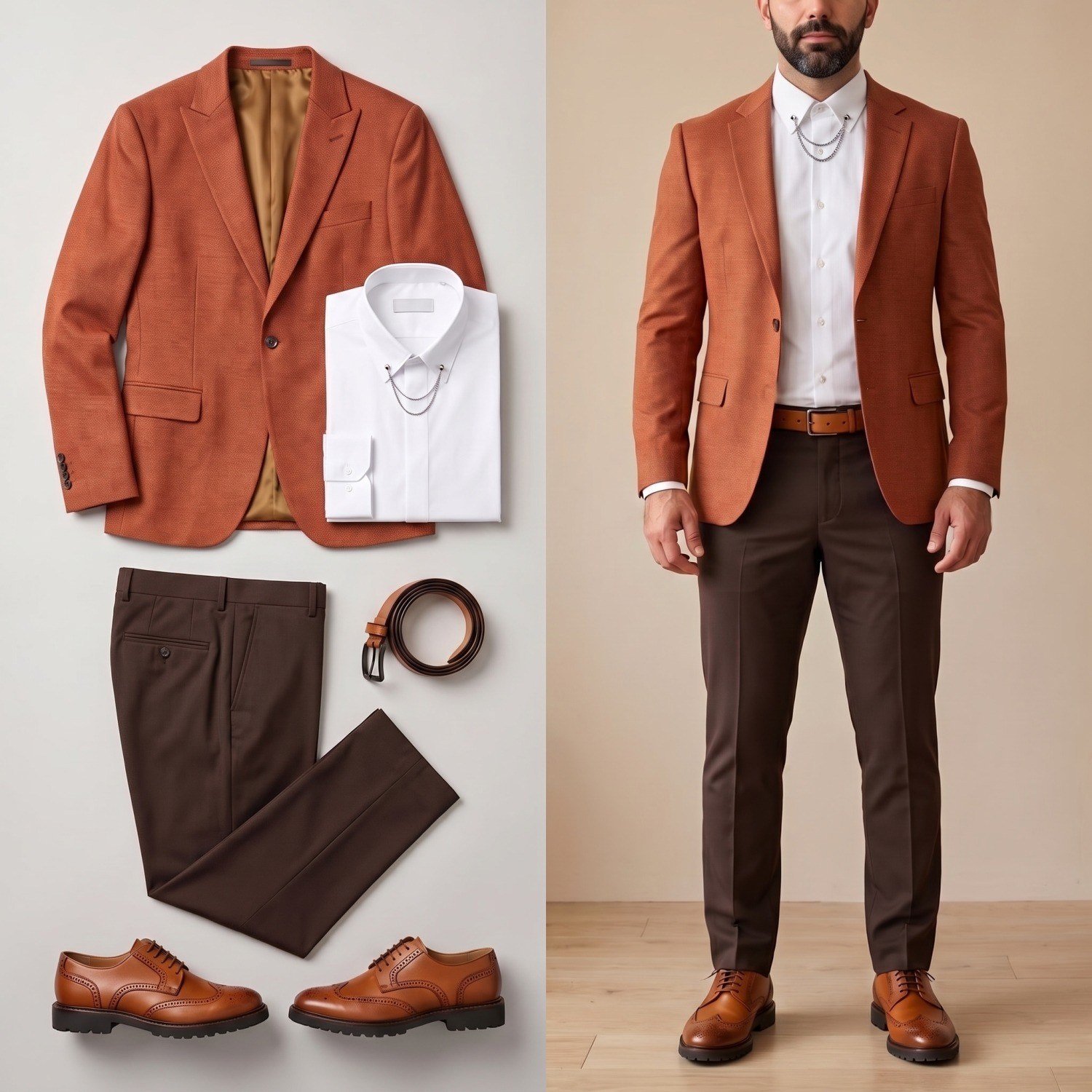 Taba Kırçıllı Blazer Ceket Gömlek Pantolon Ayakkabı Kombin
