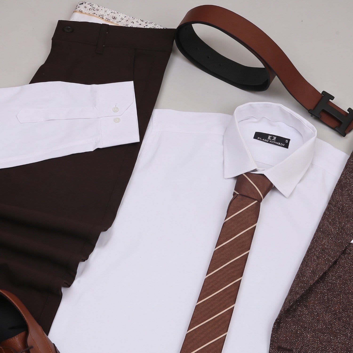Taba Kırçıllı Blazer Ceket Kombini Erkek | Slim Fit Şık Komple Set 