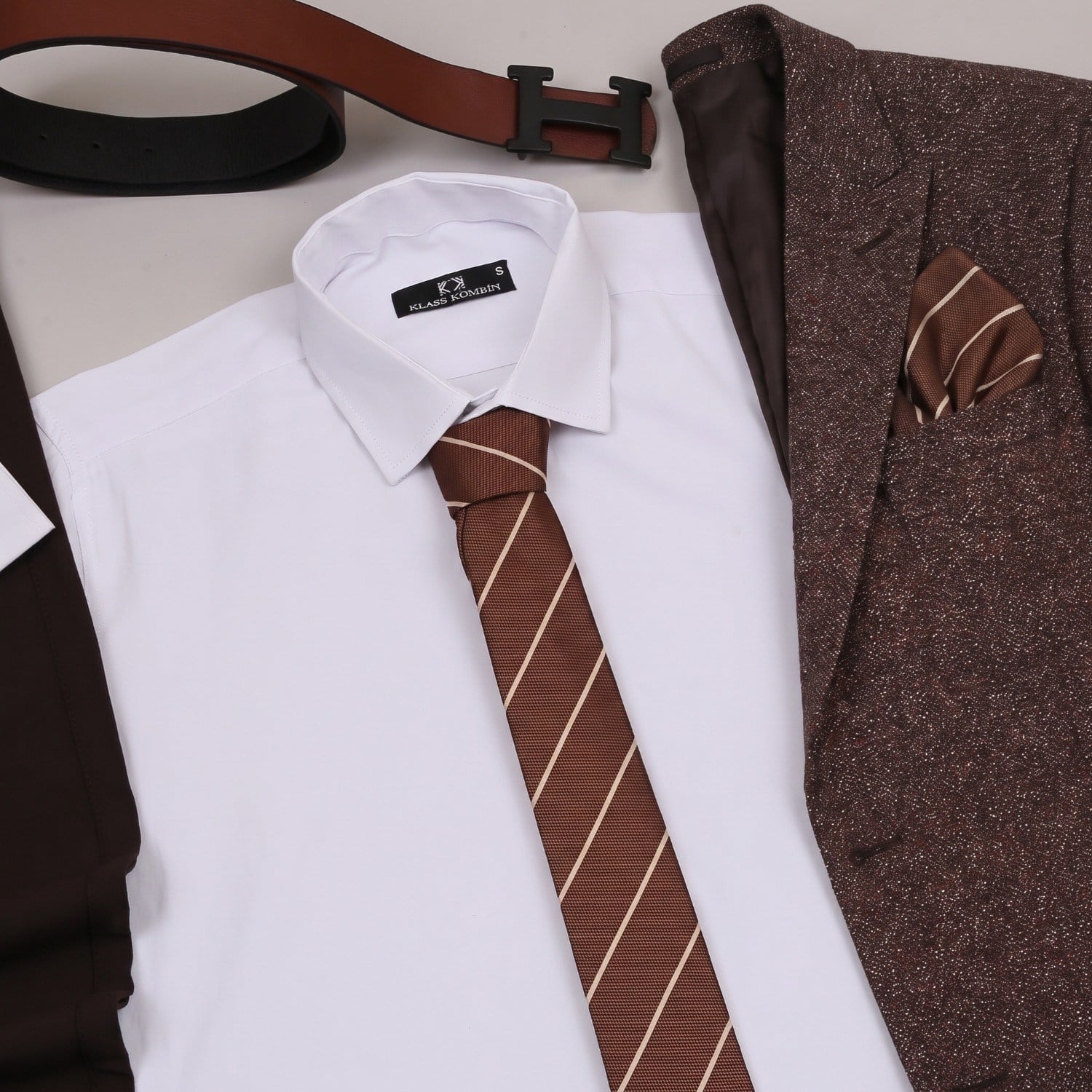Taba Kırçıllı Blazer Ceket Kombini Erkek | Slim Fit Şık Komple Set