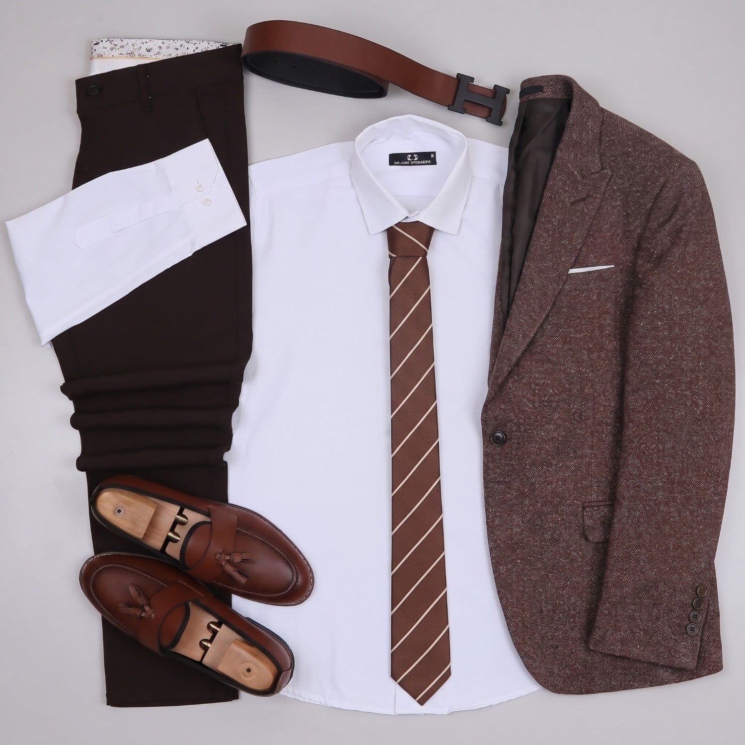 Taba Kırçıllı Blazer Ceket Kombini Erkek | Slim Fit Şık Komple Set