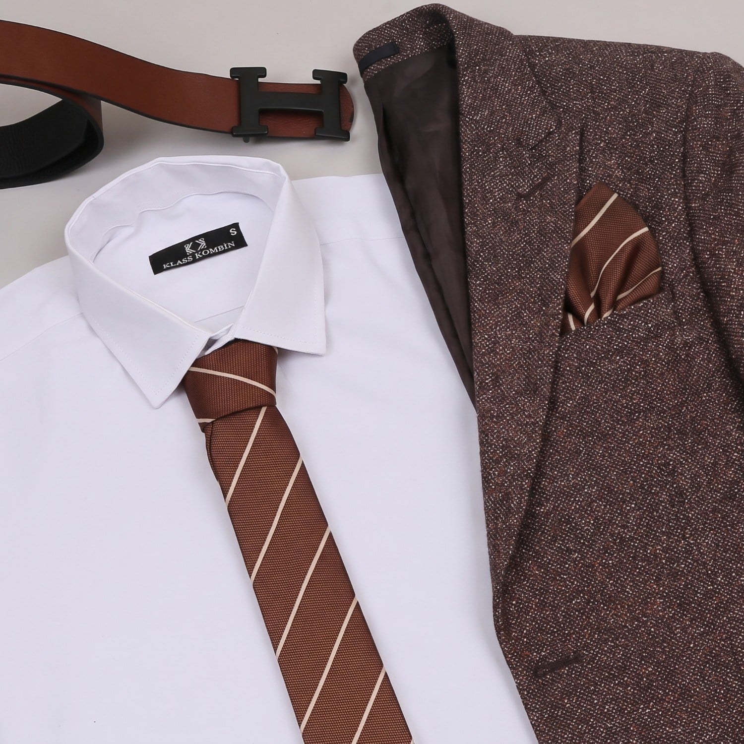 Taba Kırçıllı Blazer Ceket Kombini Erkek | Slim Fit Şık Komple Set 