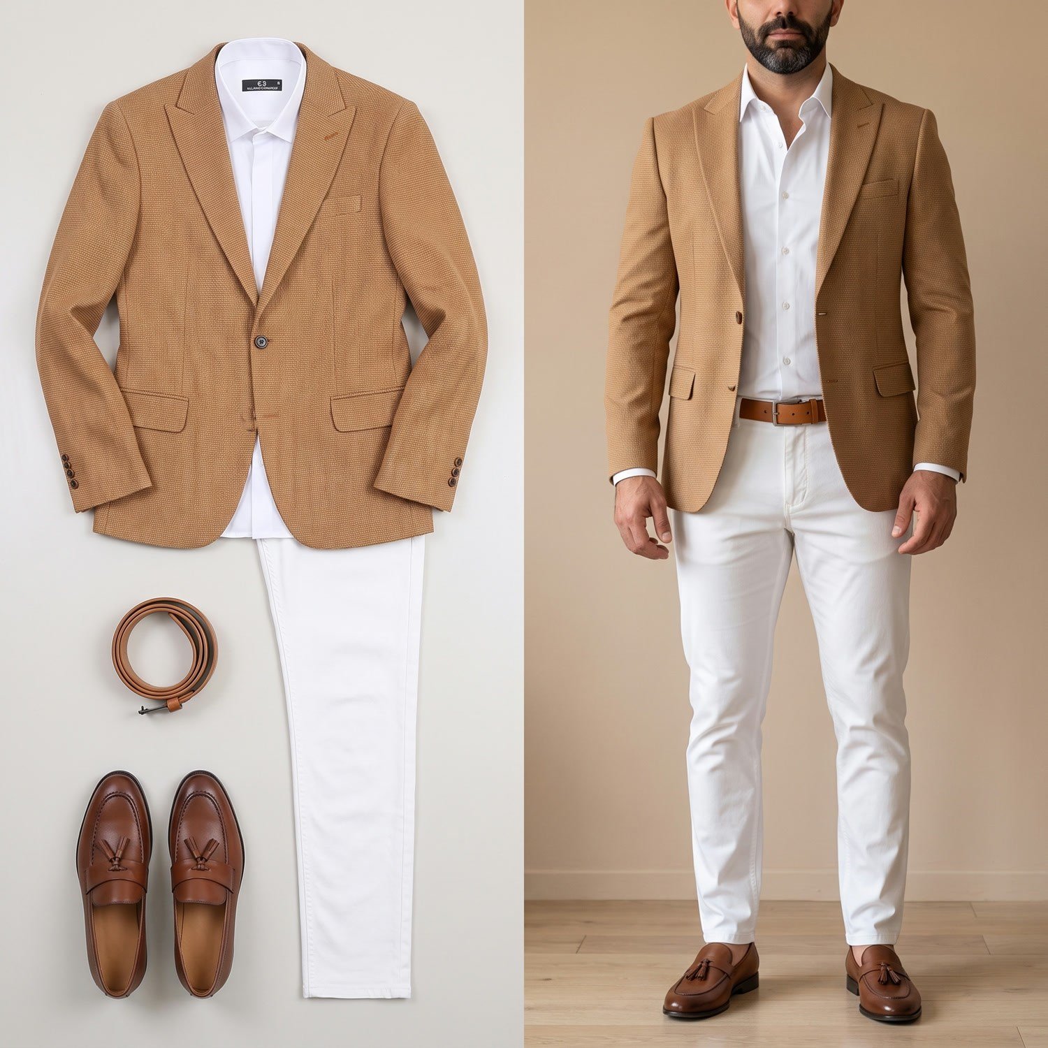Taba Kırçıllı Blazer Ceket Gömlek Pantolon Ayakkabı Kombin