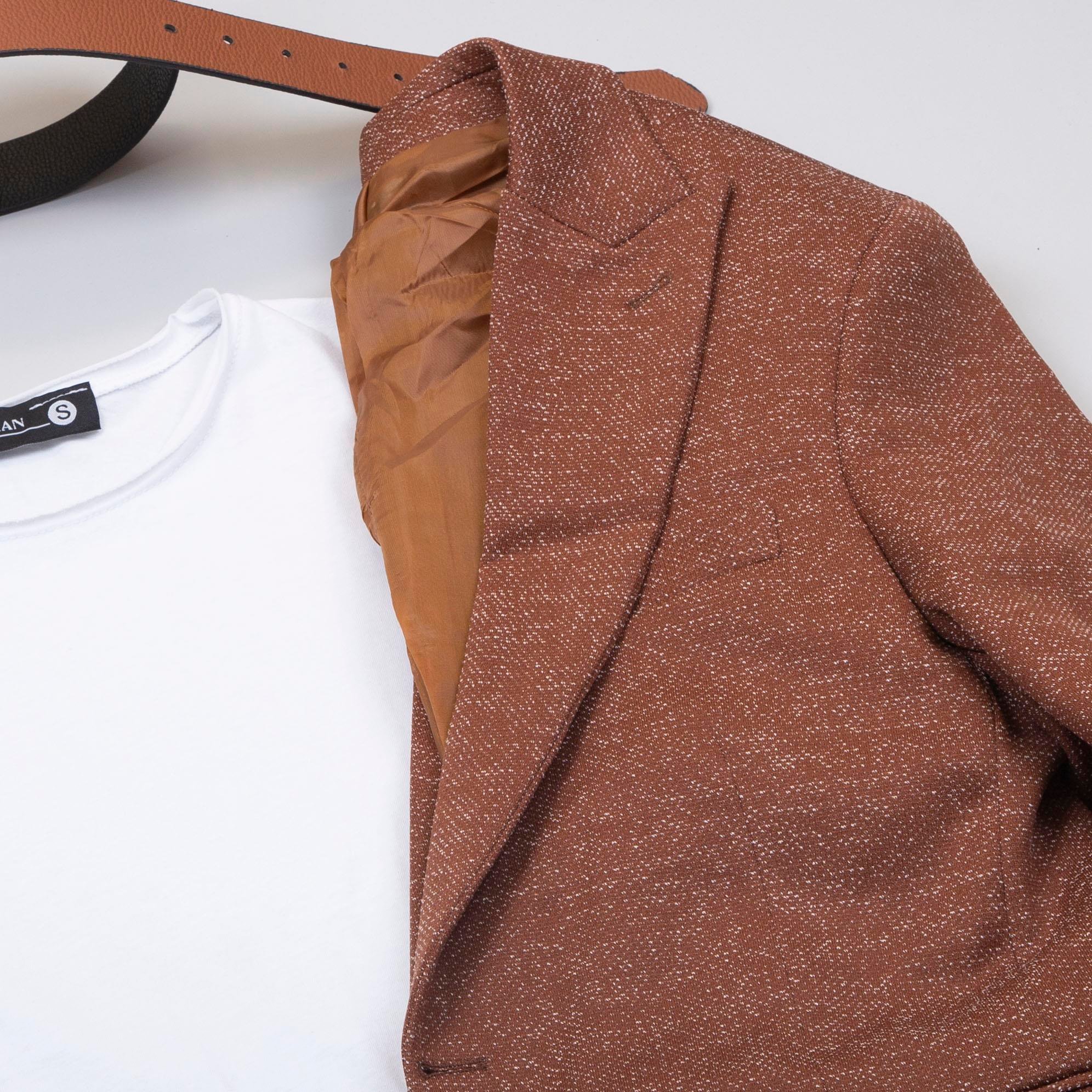 Taba Kırçıllı  Blazer Ceket Tişört Pantolon Ayakkabı Kombin