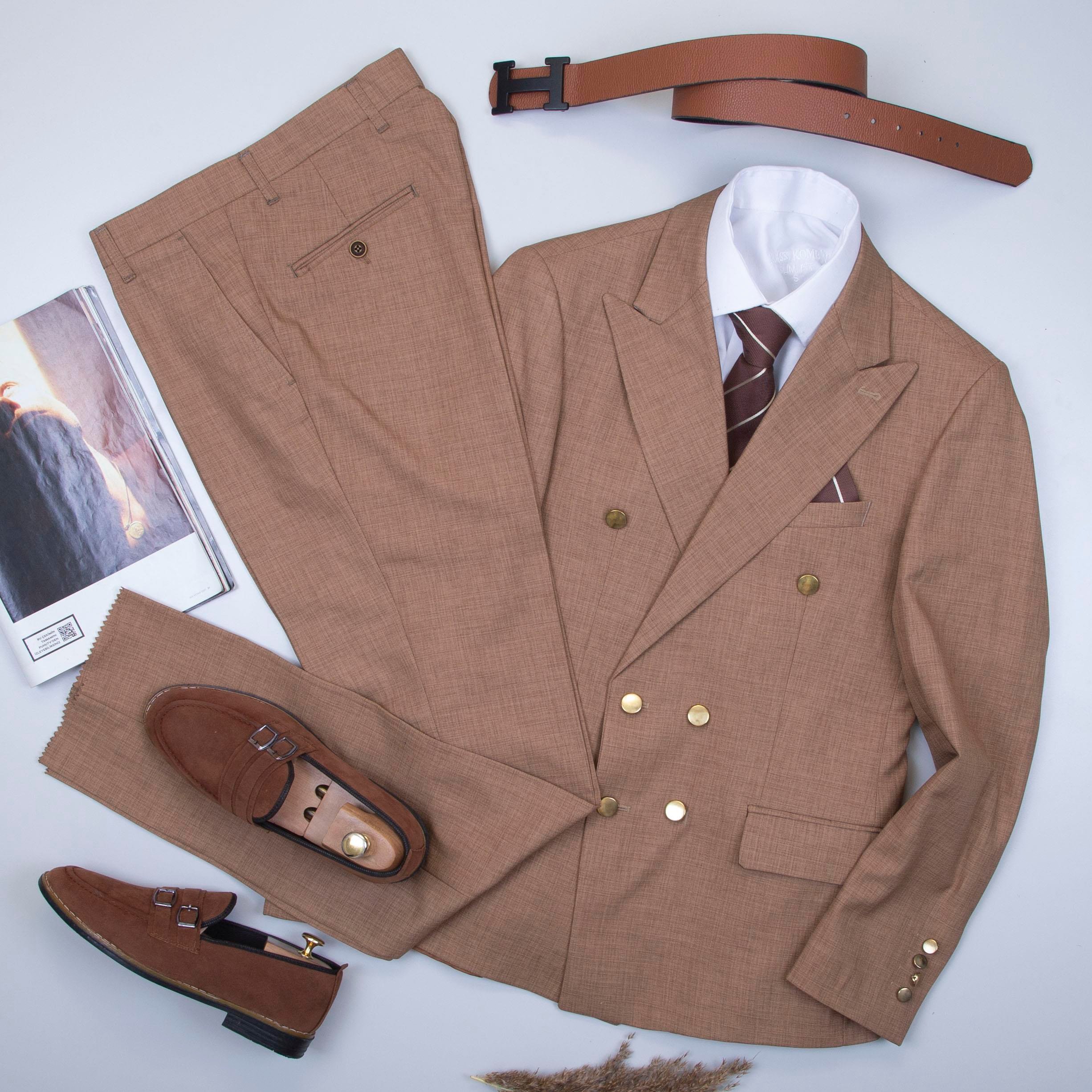 Taba Kruvaze Takım Elbise Kombini