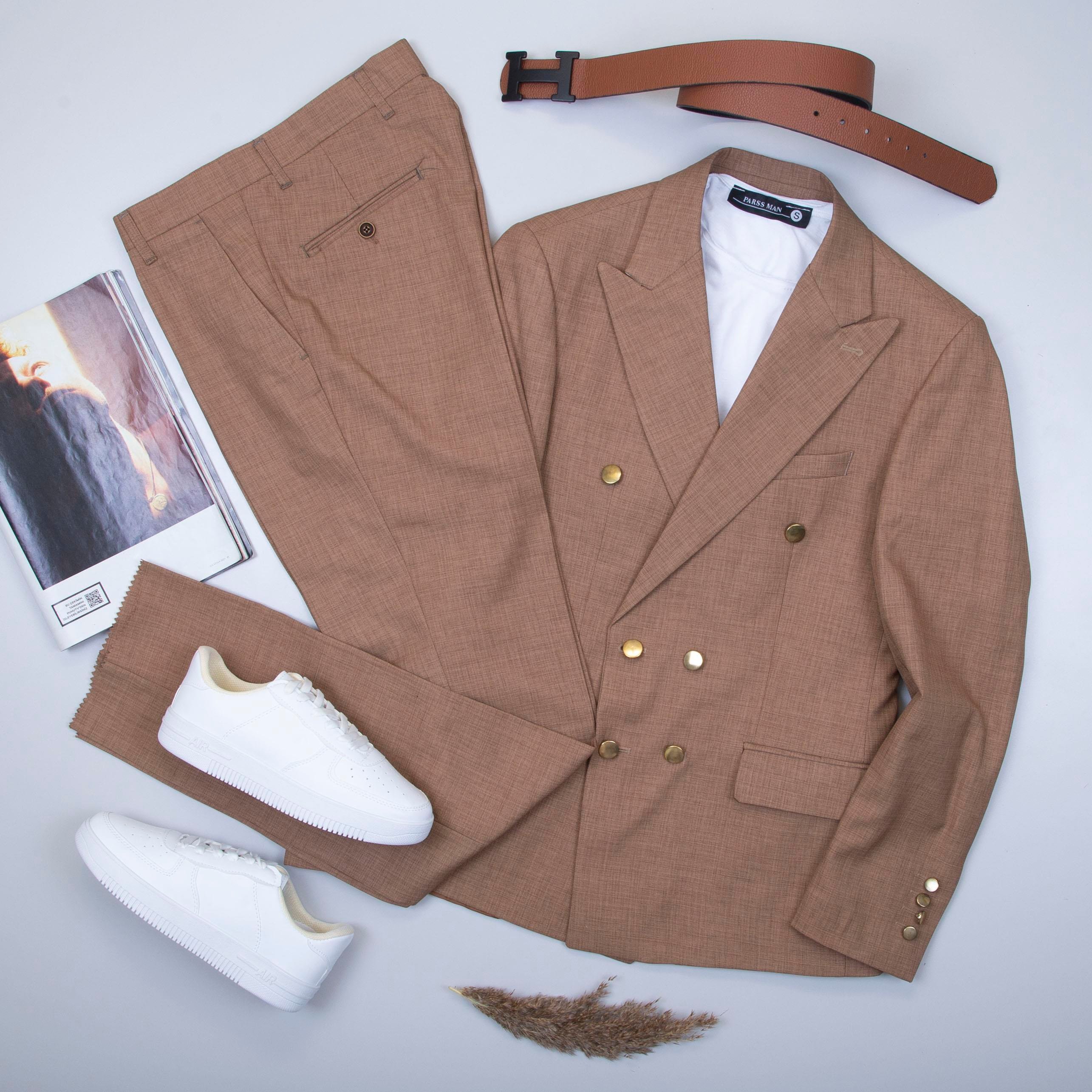 Taba Kruvaze Takım Elbise Kombini