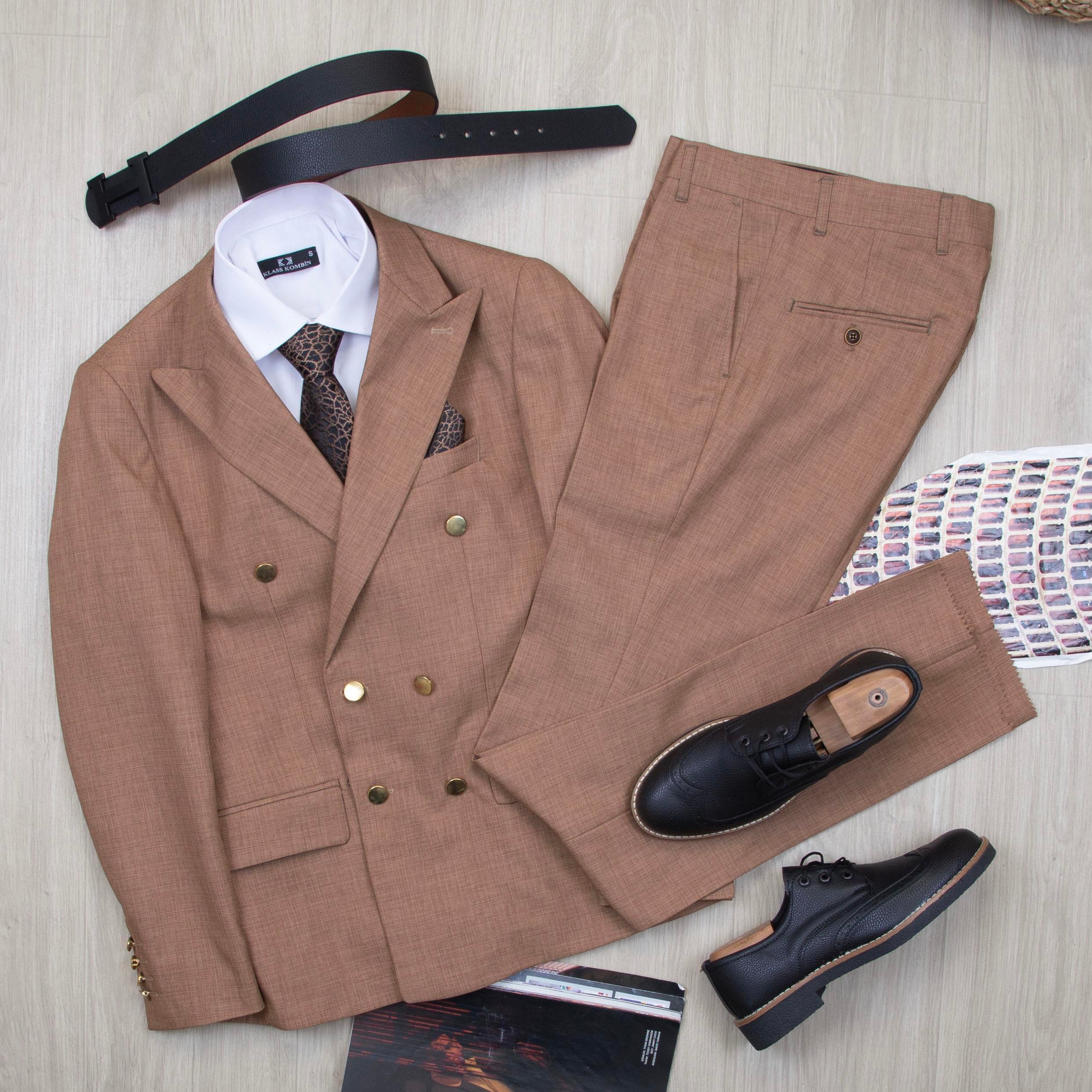 Taba Kruvaze Takım Elbise Kombini