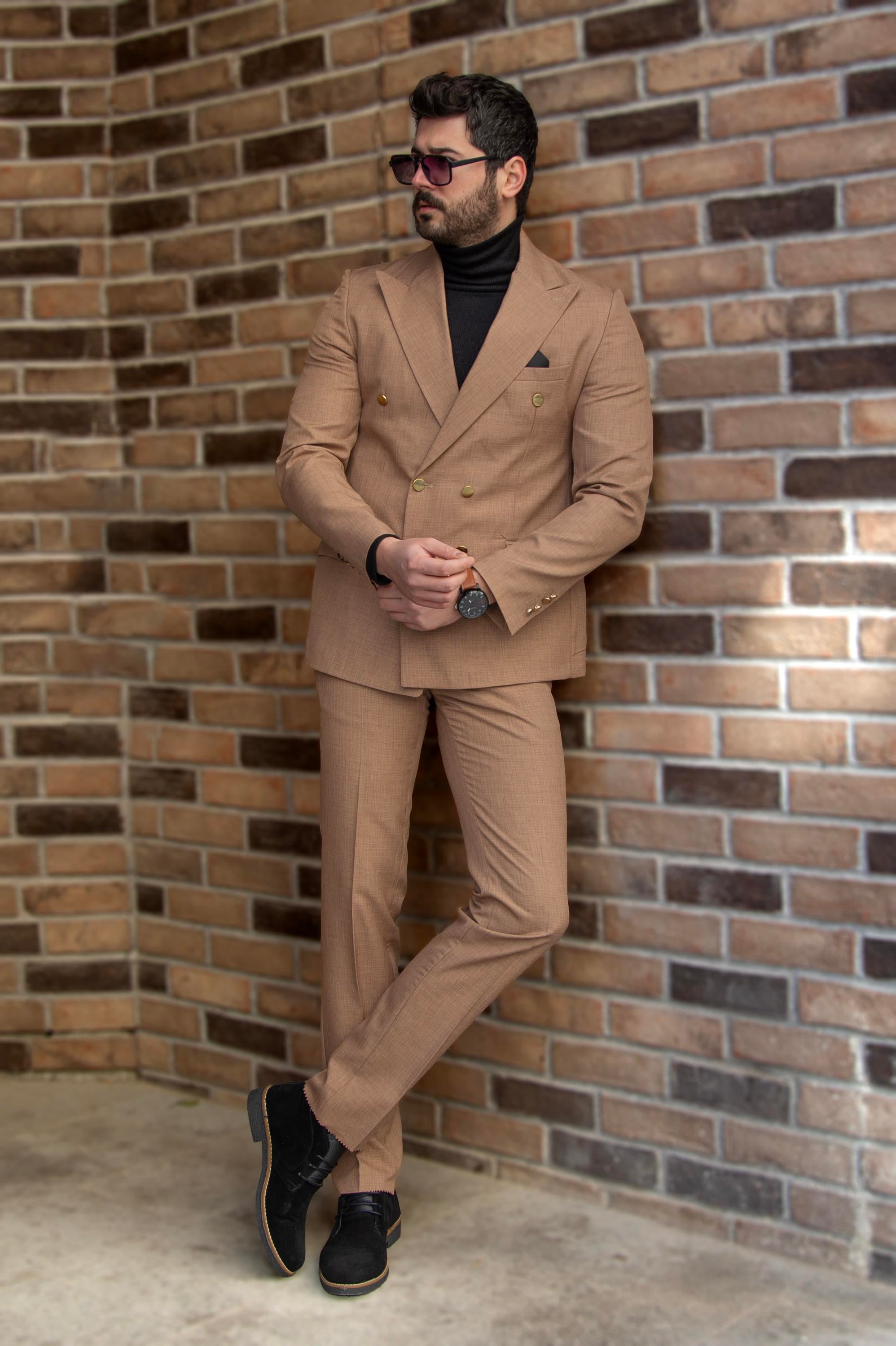 Taba Kruvaze Takım Elbise Kombini