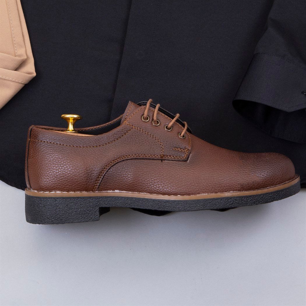 Taba Kumaş Pantolon Gömlek Ayakkabı Kombin