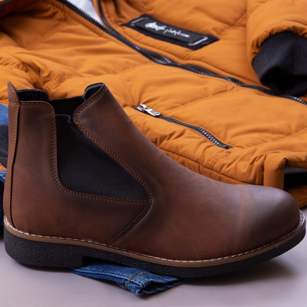 Taba Kürklü Şişme Mont Kazak Pantolon Bot Kombin